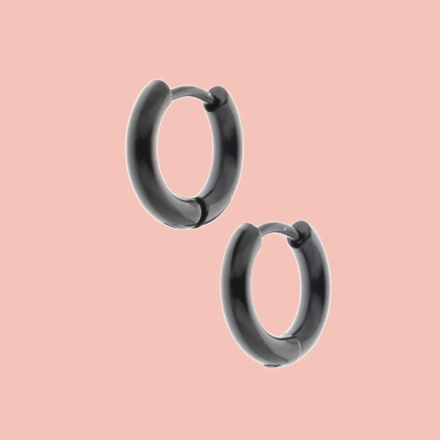 13mm Stainless Steel Hoop Earrings (Black) - Image 2