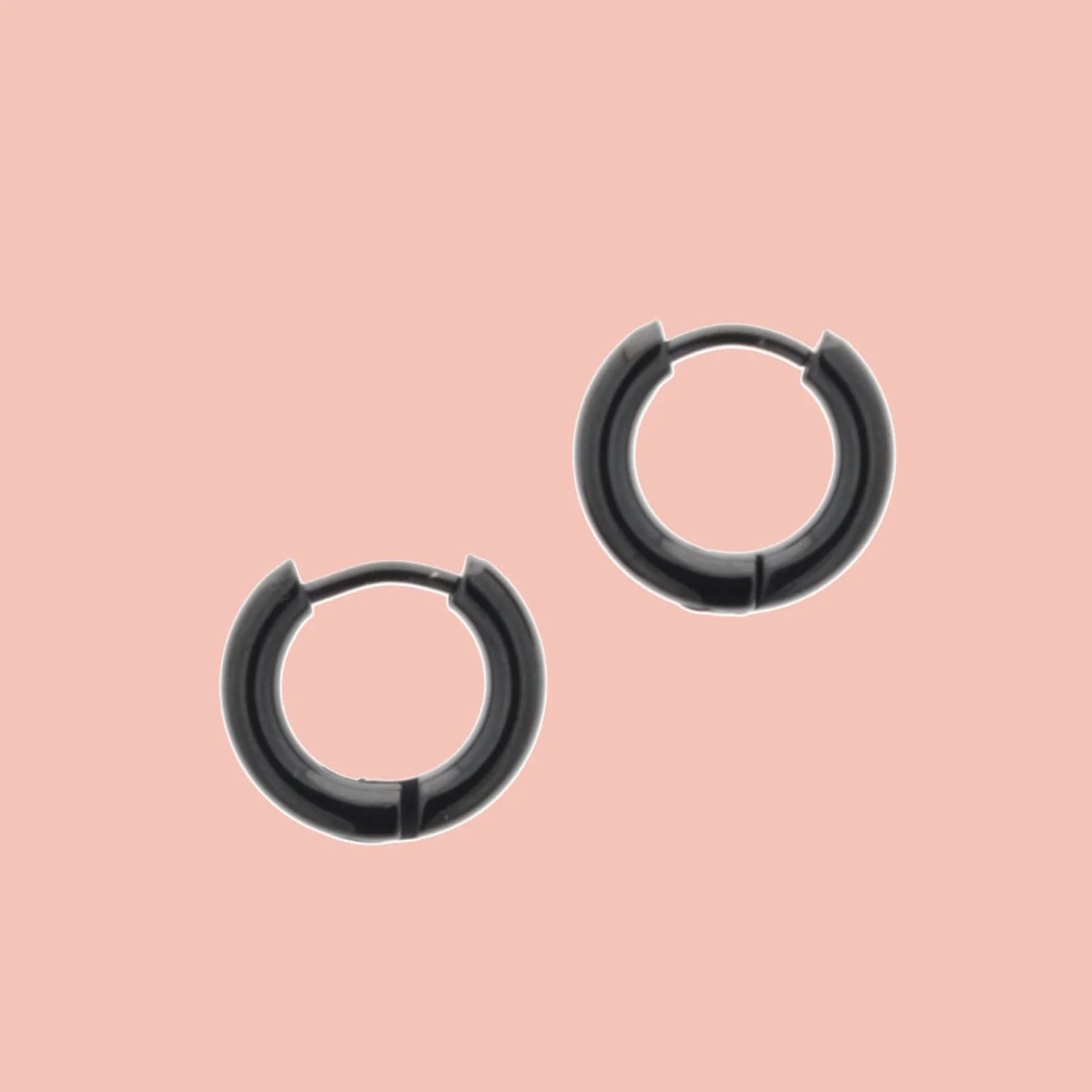 13mm Stainless Steel Hoop Earrings (Black) - Image 3
