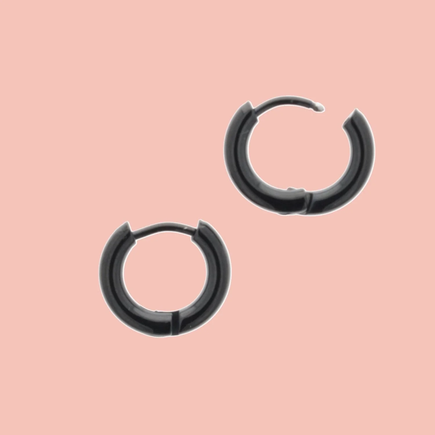 13mm Stainless Steel Hoop Earrings (Black) - Image 4