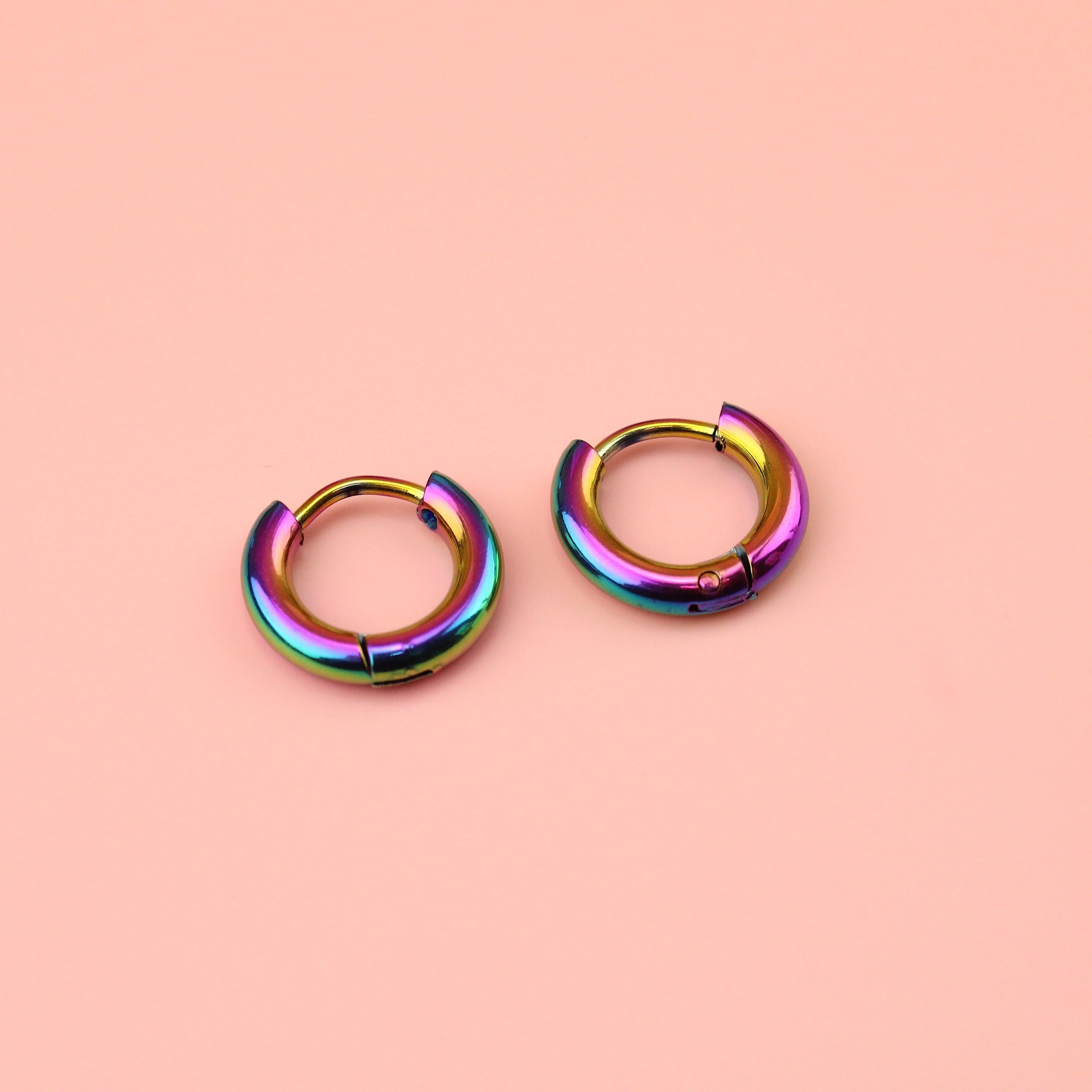 13mm Stainless Steel Hoop Earrings (Rainbow) - Image 3