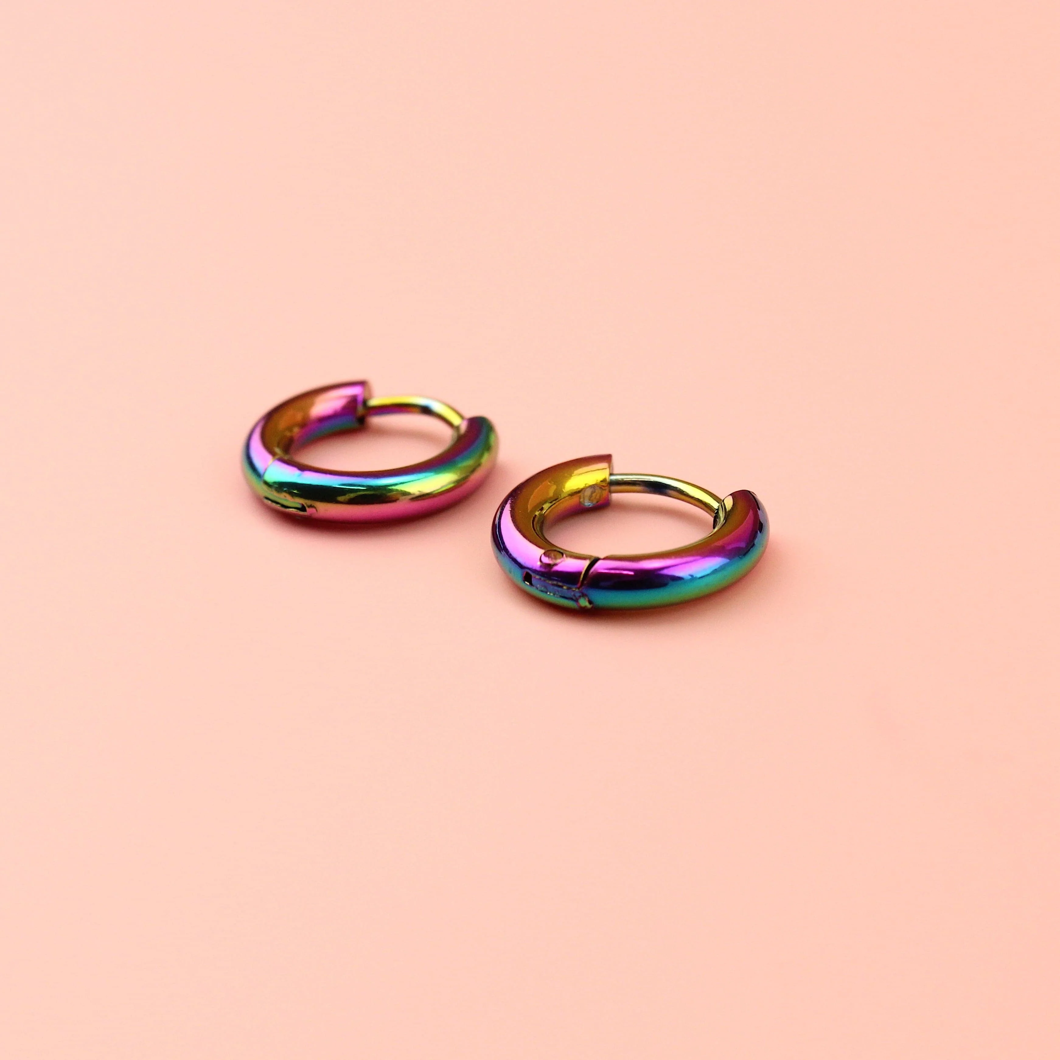 13mm Stainless Steel Hoop Earrings (Rainbow) - Image 6