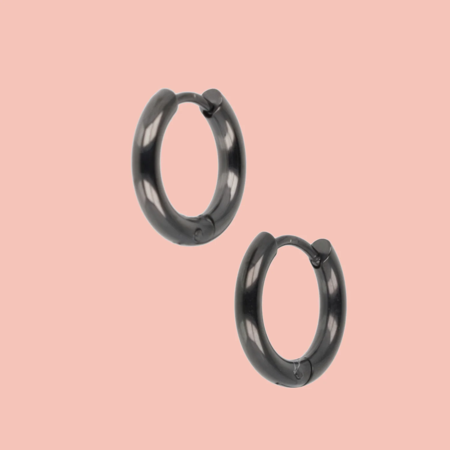 15mm Stainless Steel Hoop Earrings (Black) - Image 2