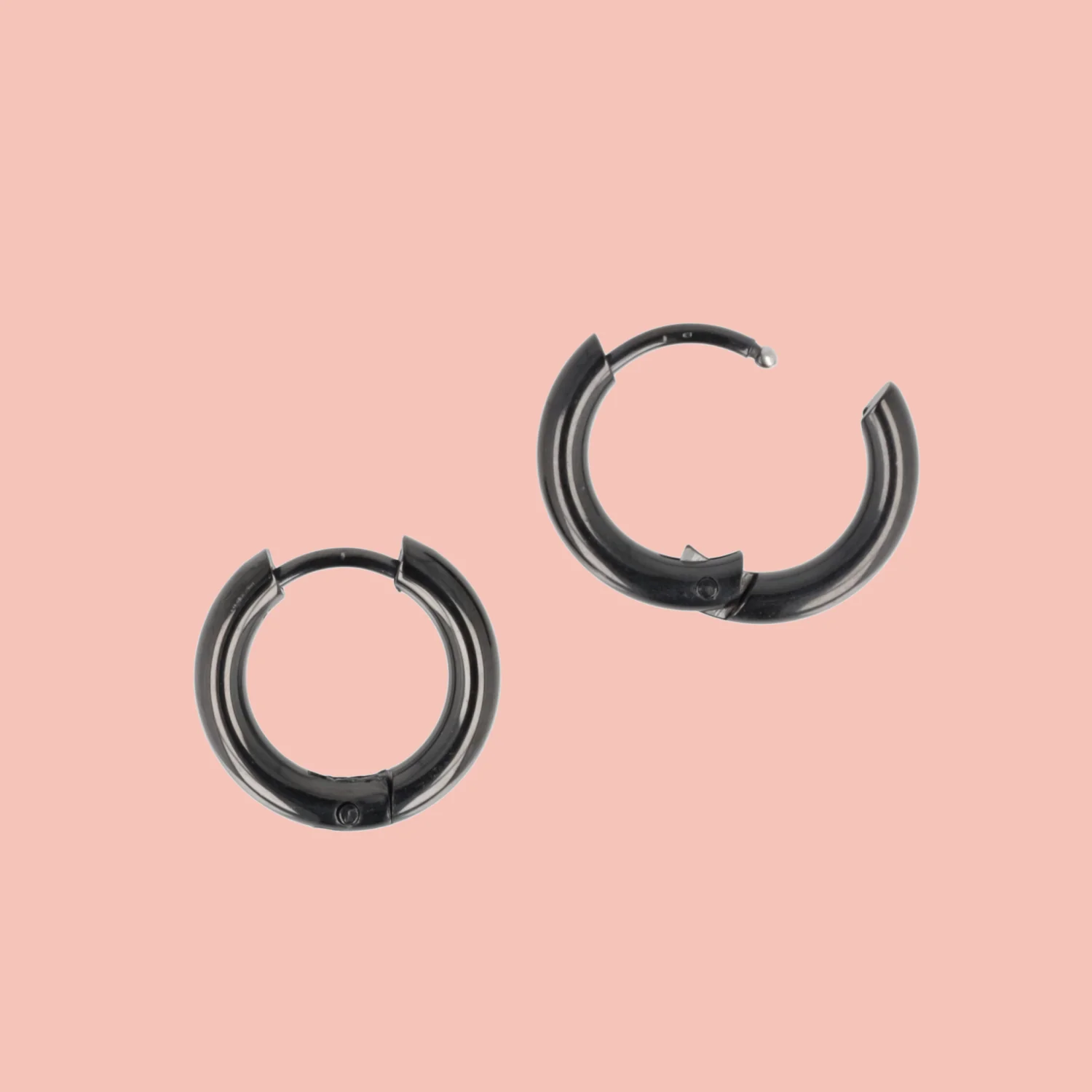 15mm Stainless Steel Hoop Earrings (Black) - Image 4