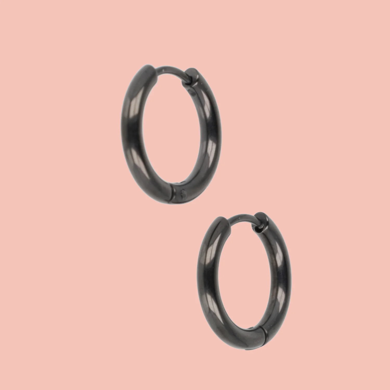 17mm Stainless Steel Hoop Earrings (Black) - Image 2