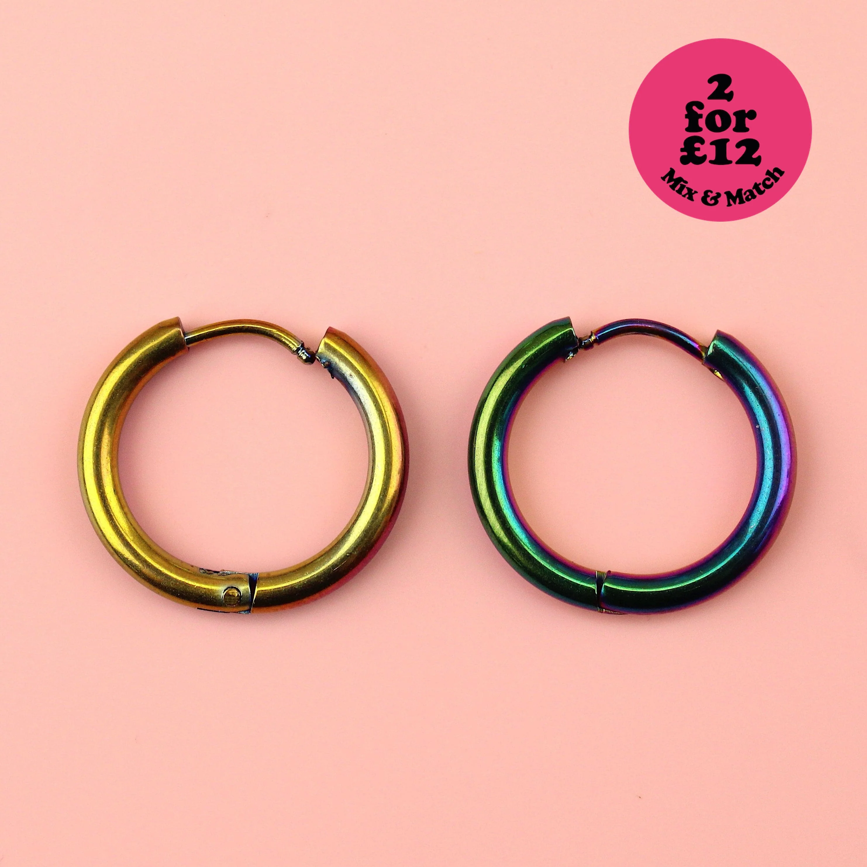 19mm Stainless Steel Hoop Earrings (Rainbow)