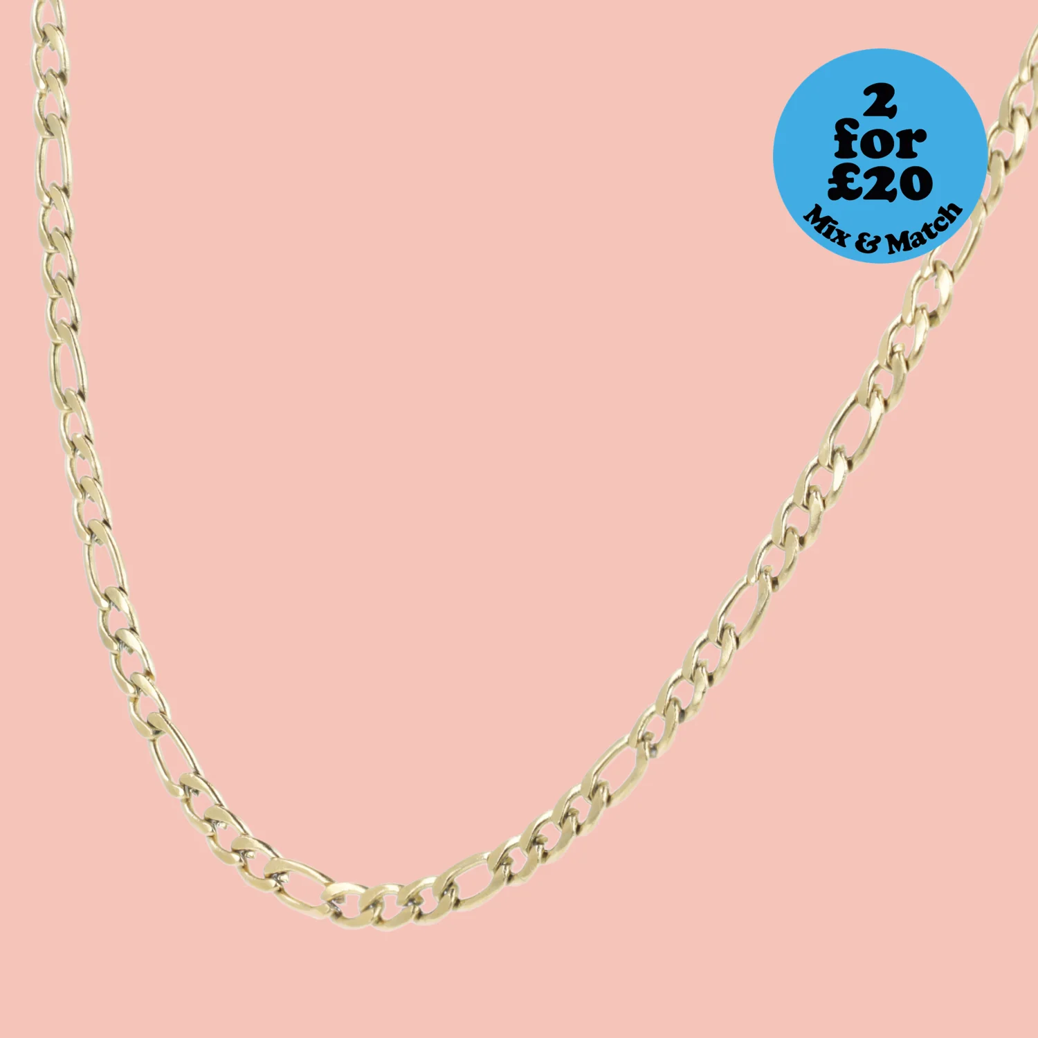 21 Inch Figaro Chain Necklace (Gold Plated)