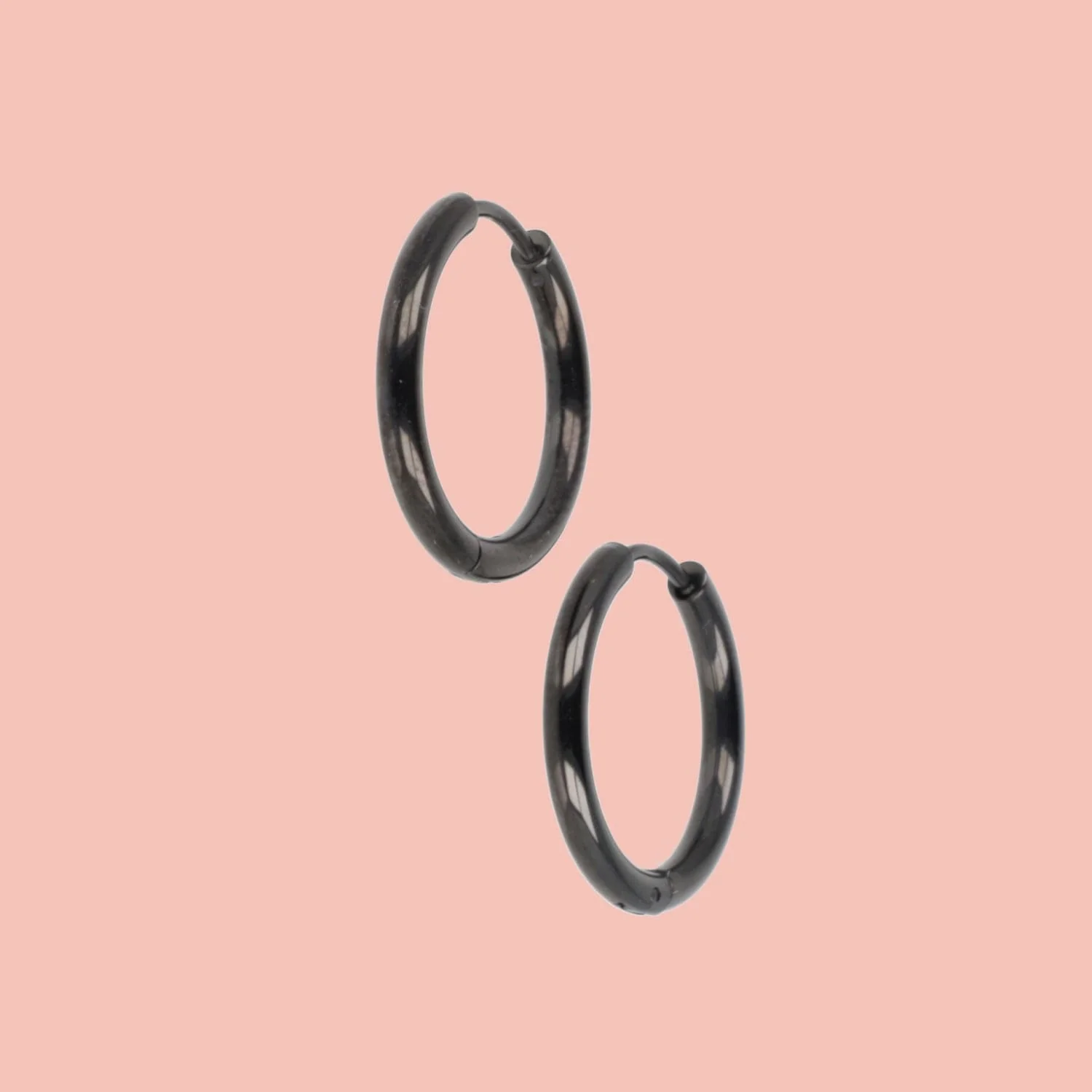 21mm Stainless Steel Hoop Earrings (Black) - Image 3