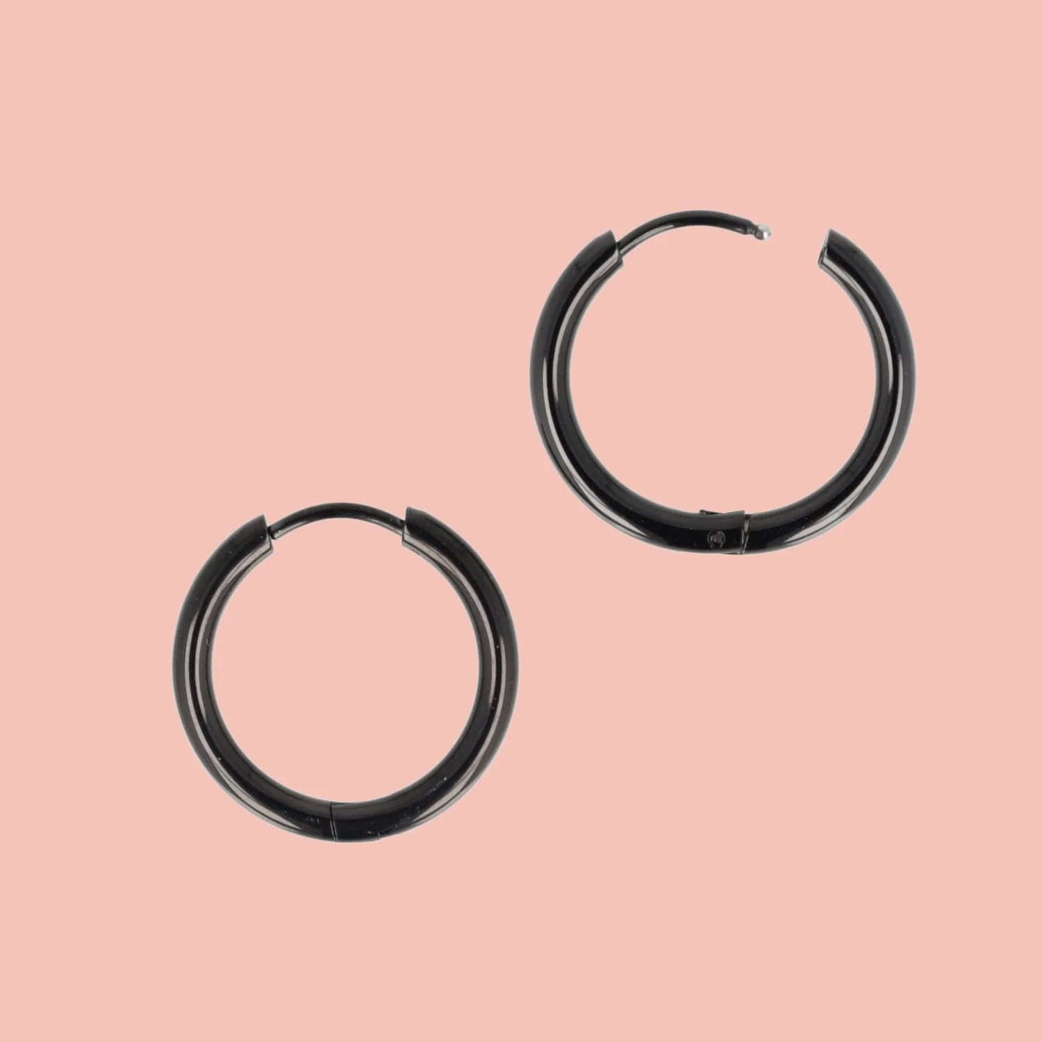 21mm Stainless Steel Hoop Earrings (Black) - Image 4