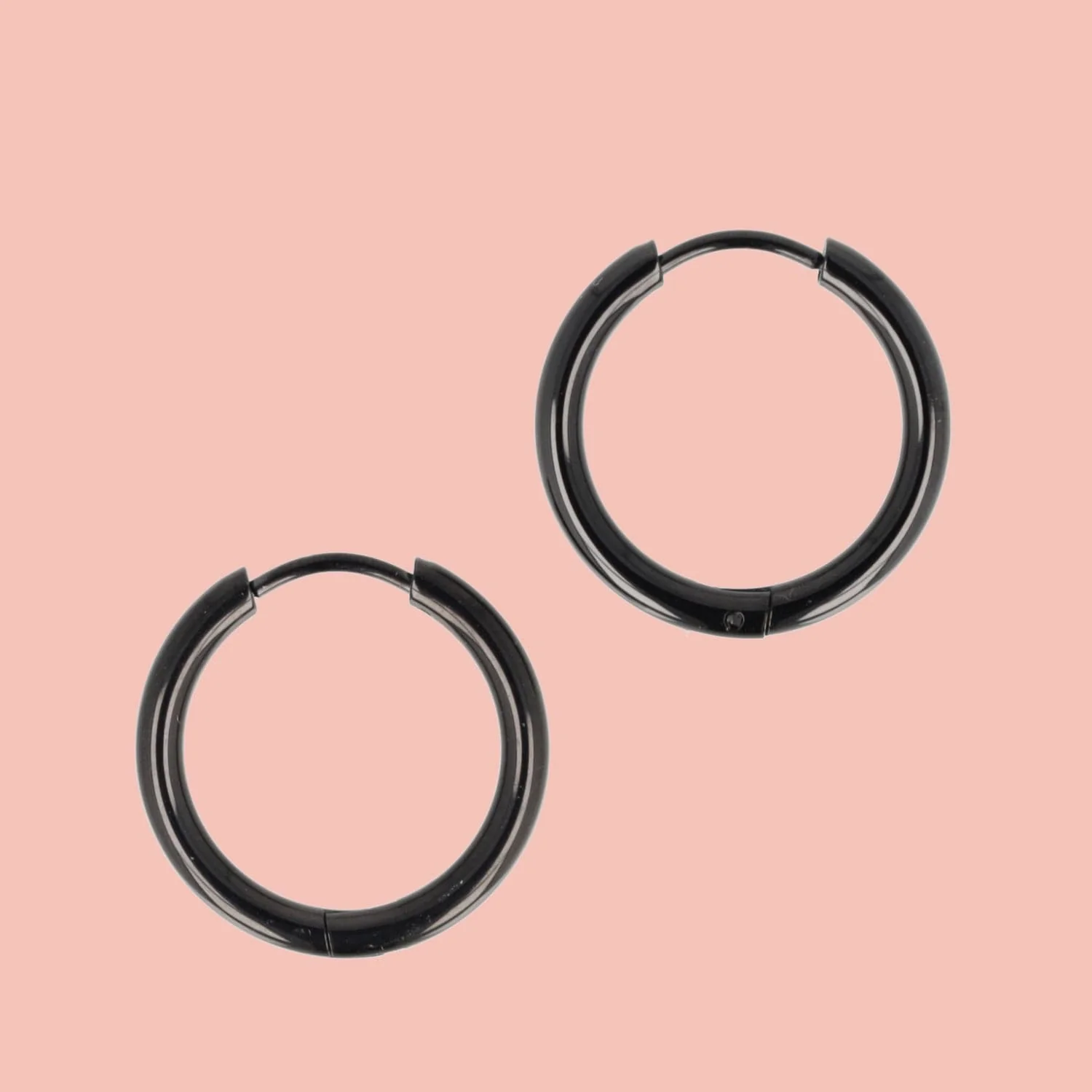 21mm Stainless Steel Hoop Earrings (Black) - Image 5