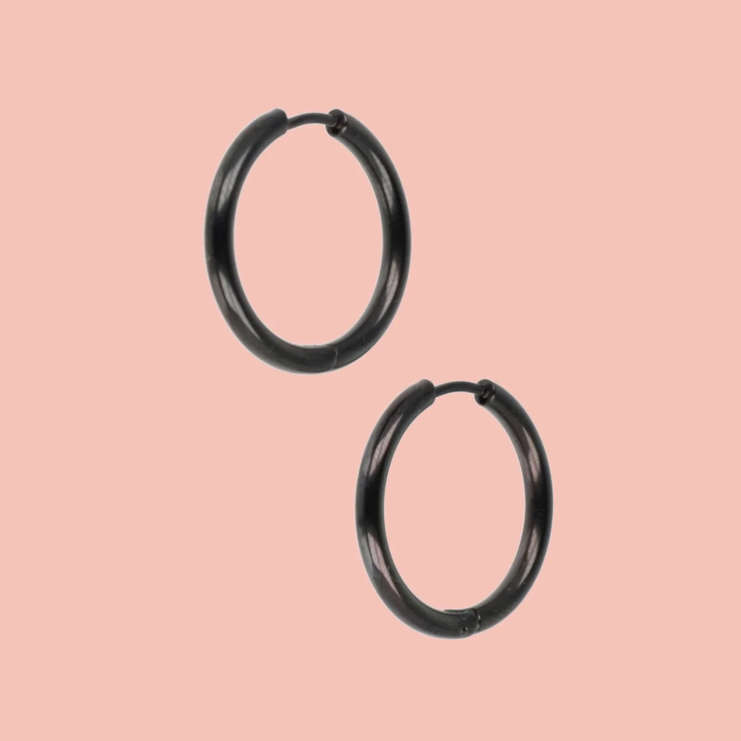 23mm Stainless Steel Hoop Earrings (Black) - Image 2
