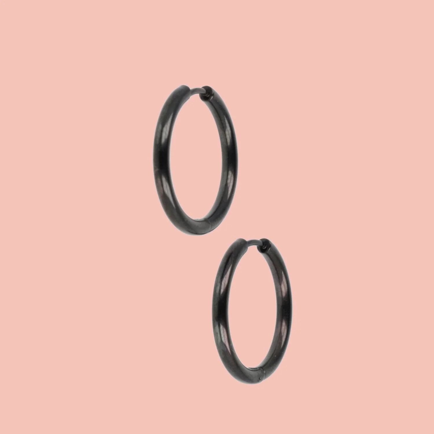 23mm Stainless Steel Hoop Earrings (Black) - Image 3