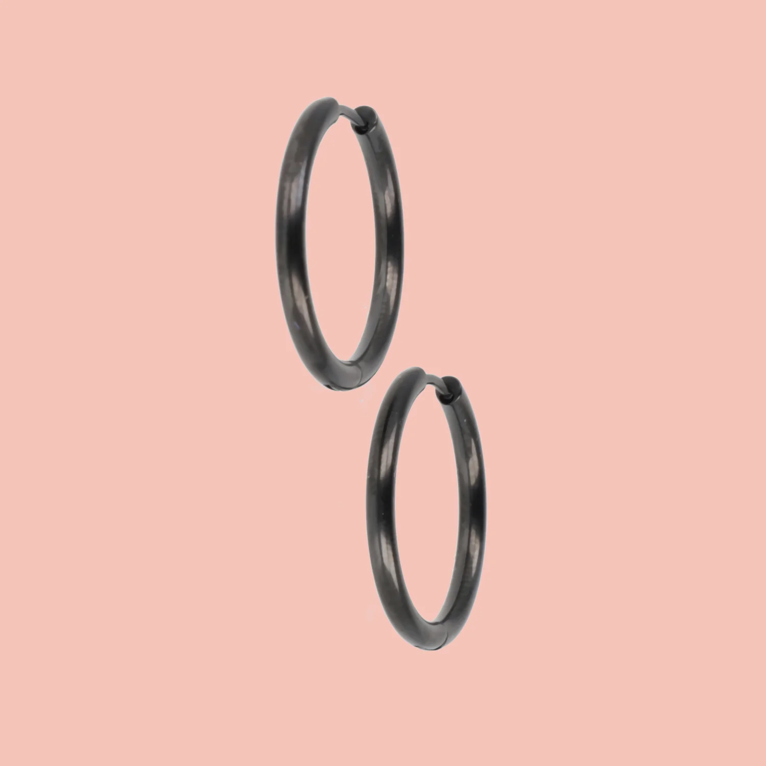 25mm Stainless Steel Hoop Earrings (Black) - Image 3