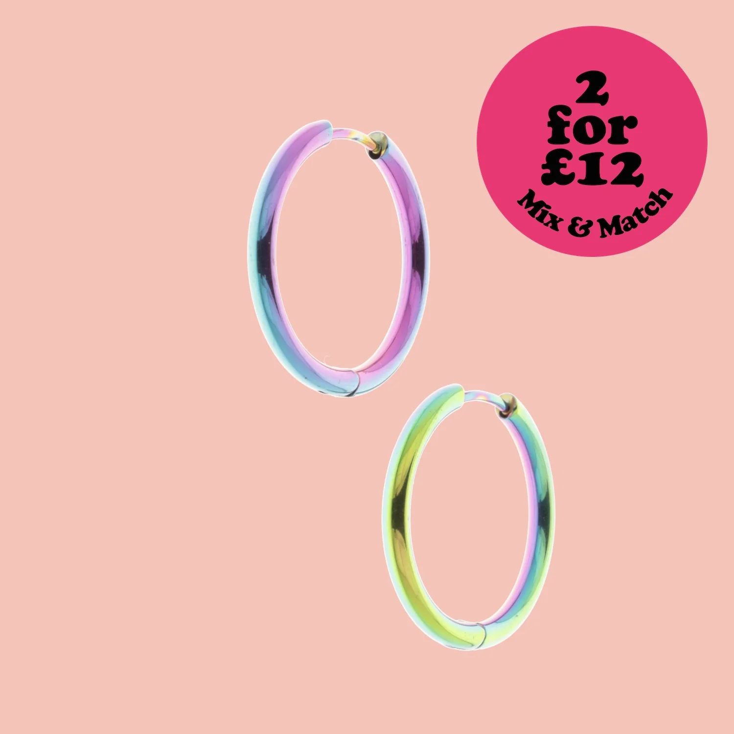 25mm Stainless Steel Rainbow Hoop Earrings