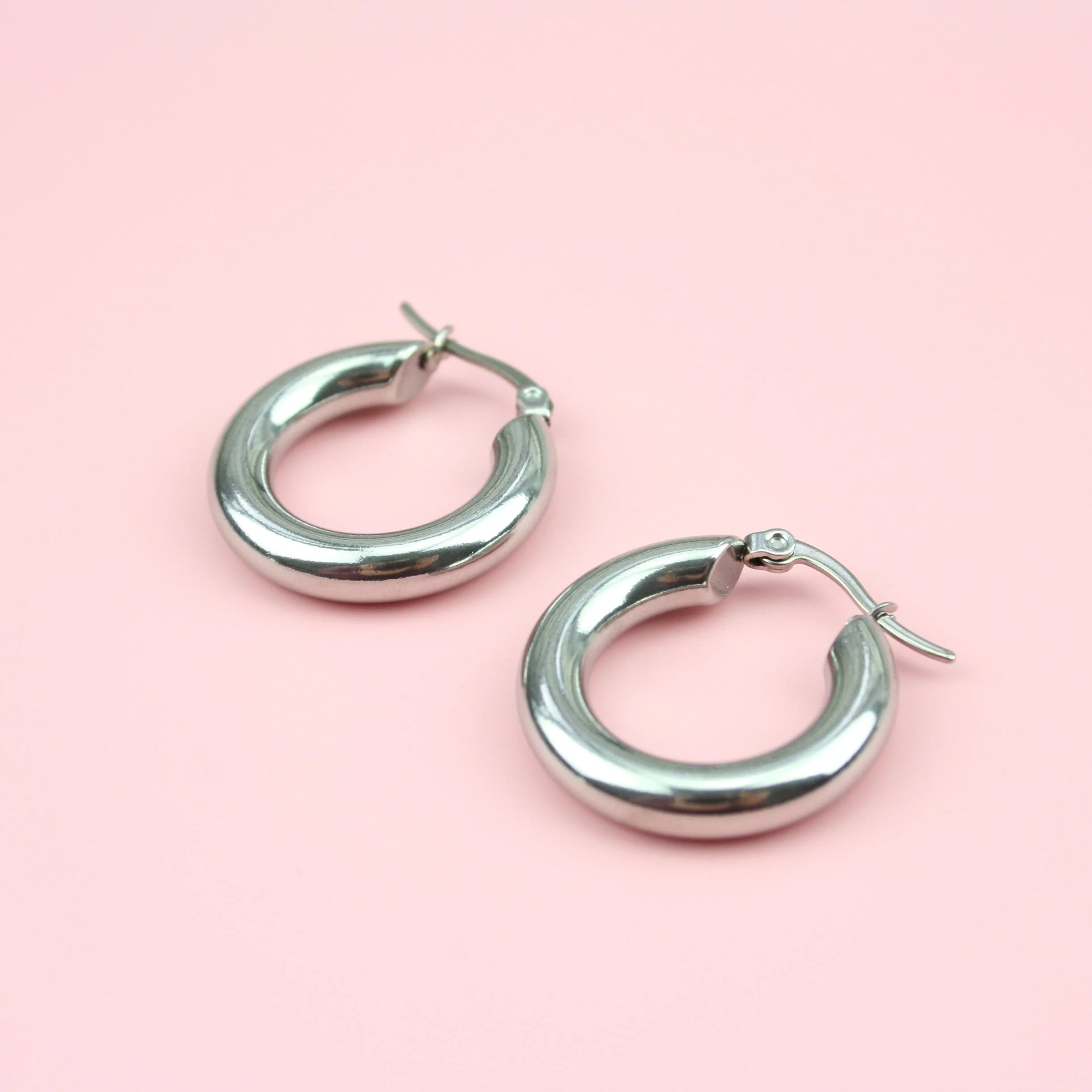 26mm Chunky Stainless Steel Hoop Earrings - Image 2
