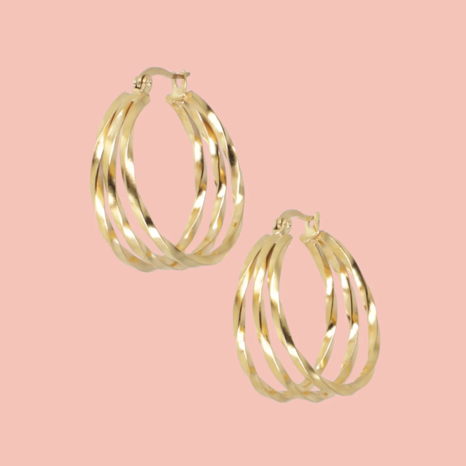 28mm Triple Twisted Hoop Earrings (Gold Plated)