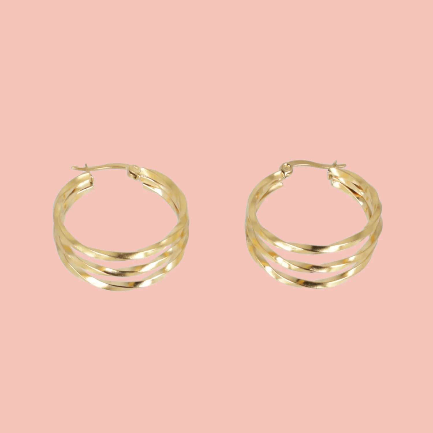 28mm Triple Twisted Hoop Earrings (Gold Plated) - Image 2