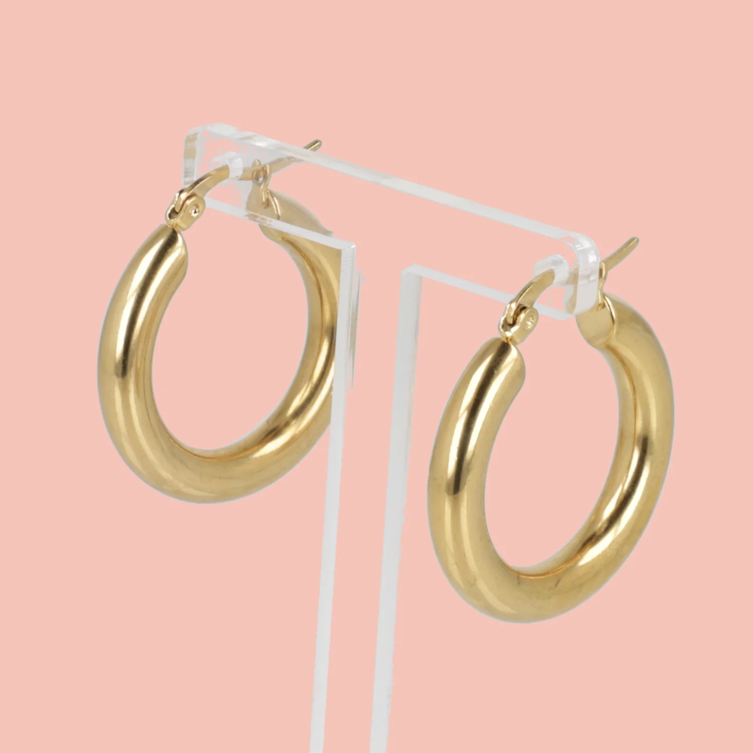 32mm Chunky Stainless Steel Hoop Earrings (Gold Plated) - Image 2