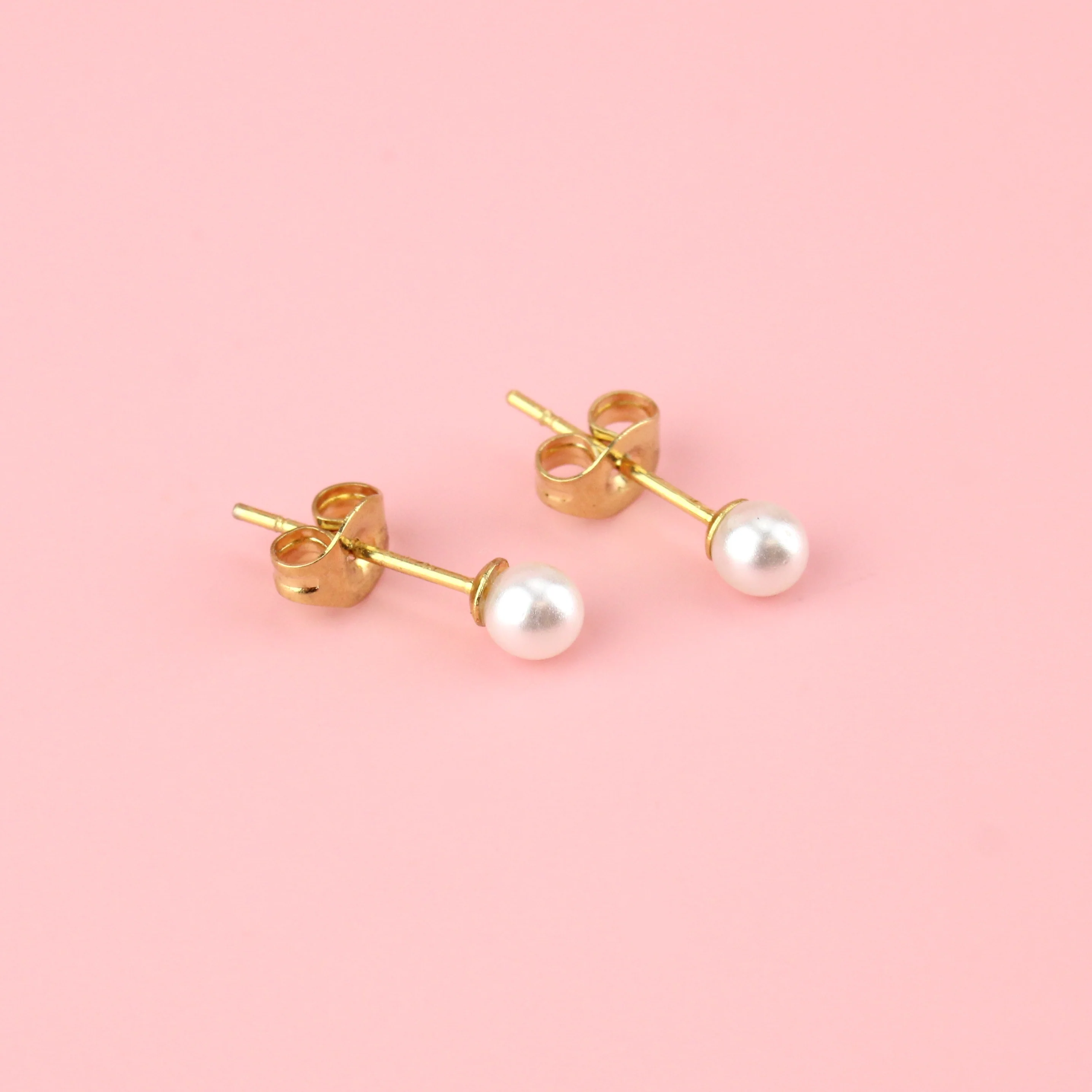 4mm Pearl Stud Earrings (Gold Plated) - Image 3