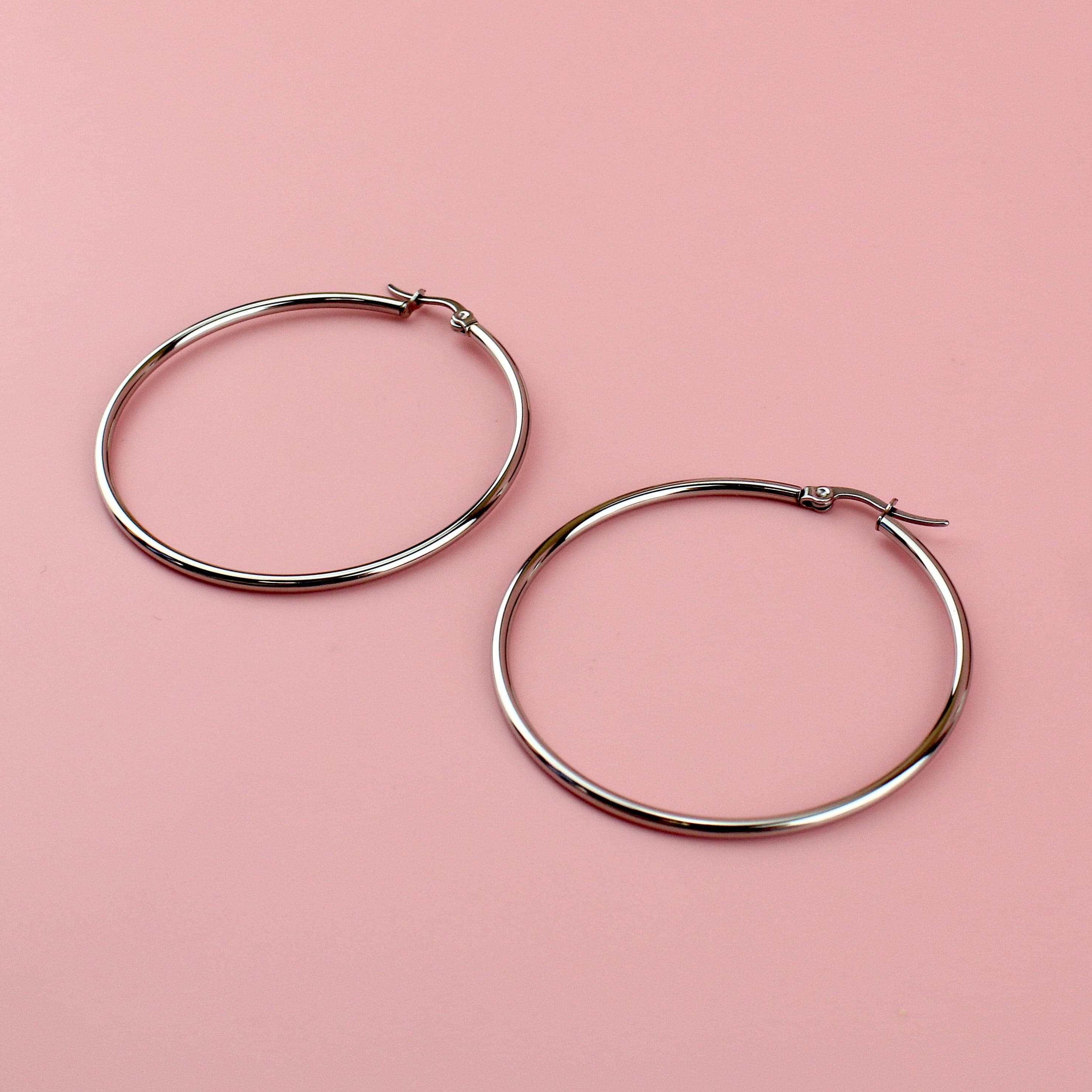 50mm Stainless Steel Hoop Earrings - Image 3