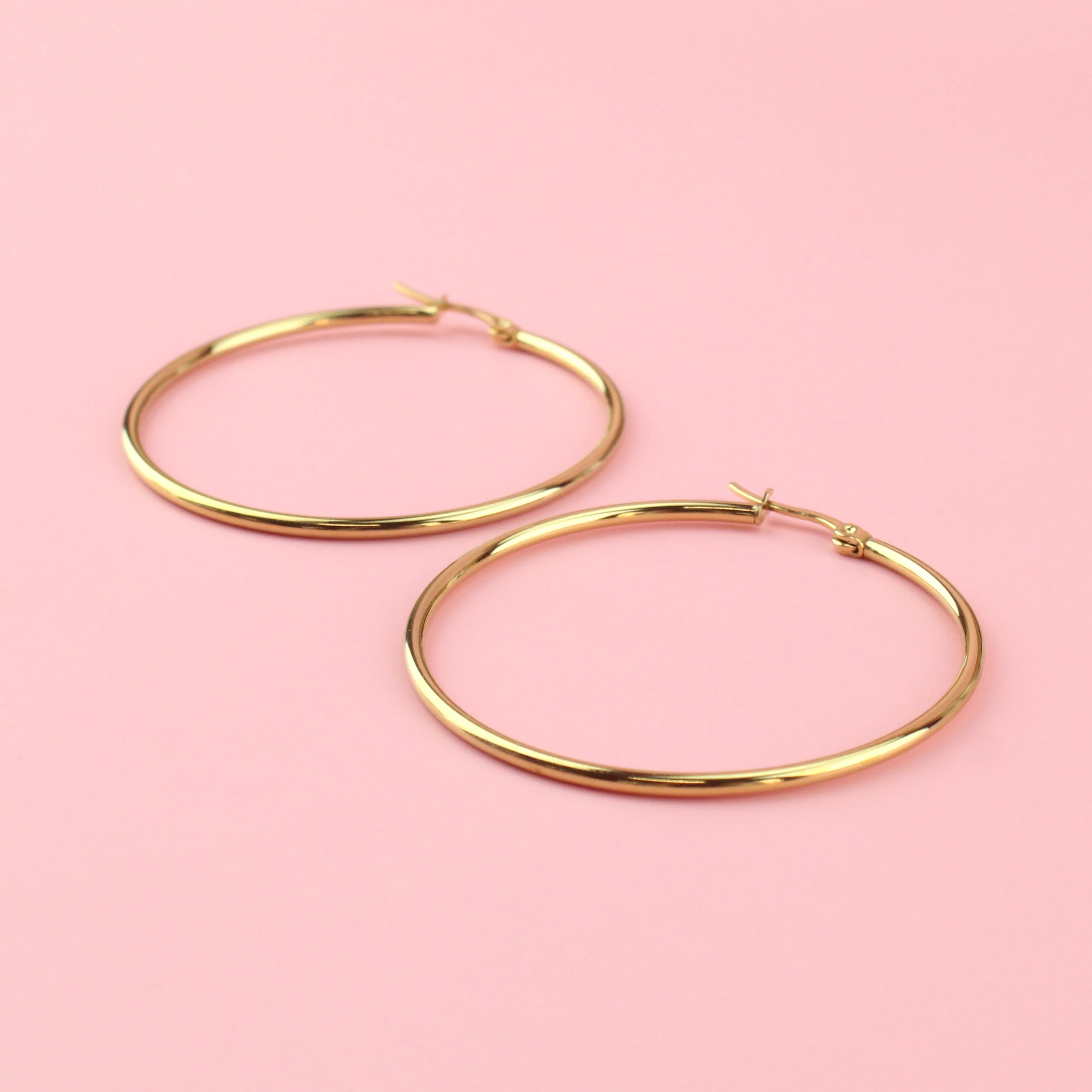 50mm Stainless Steel Hoop Earrings (Gold Plated) - Image 3