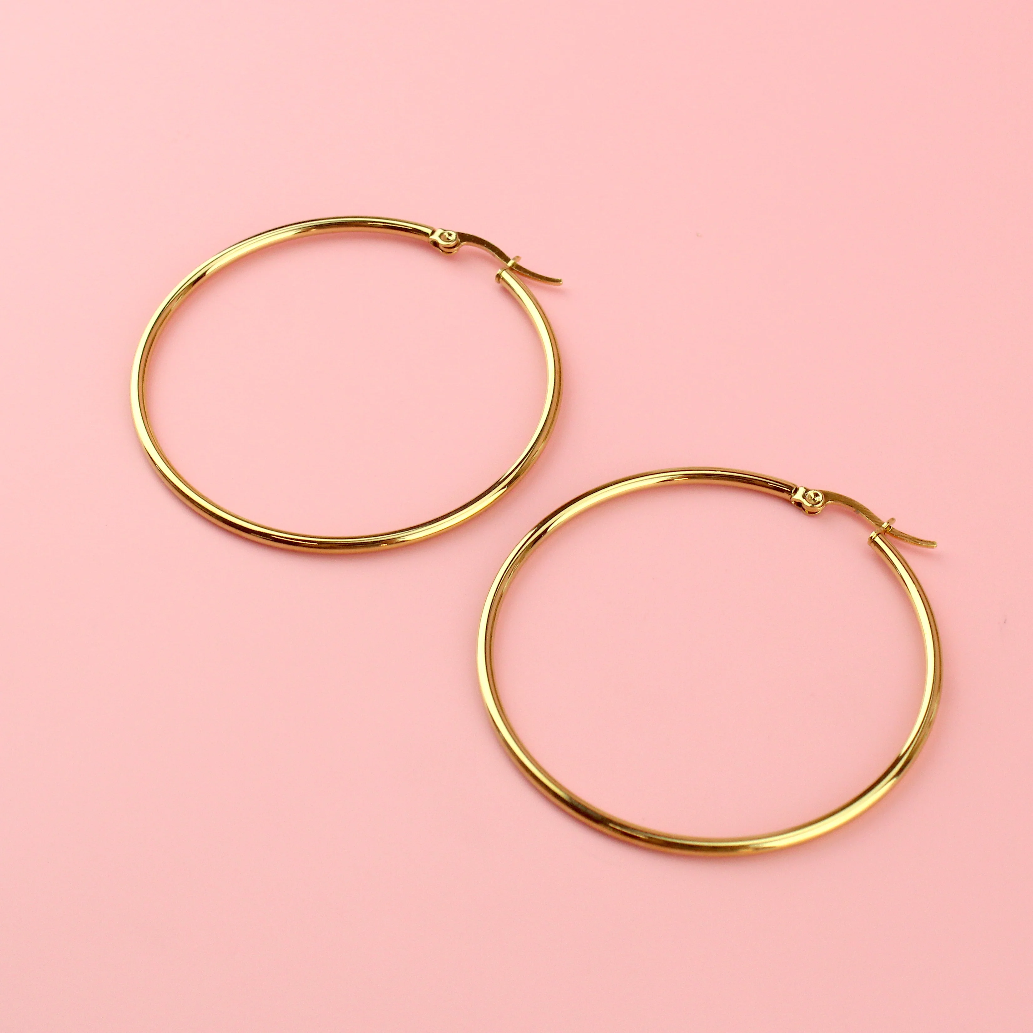 60mm Stainless Steel Hoop Earrings (Gold Plated) - Image 3