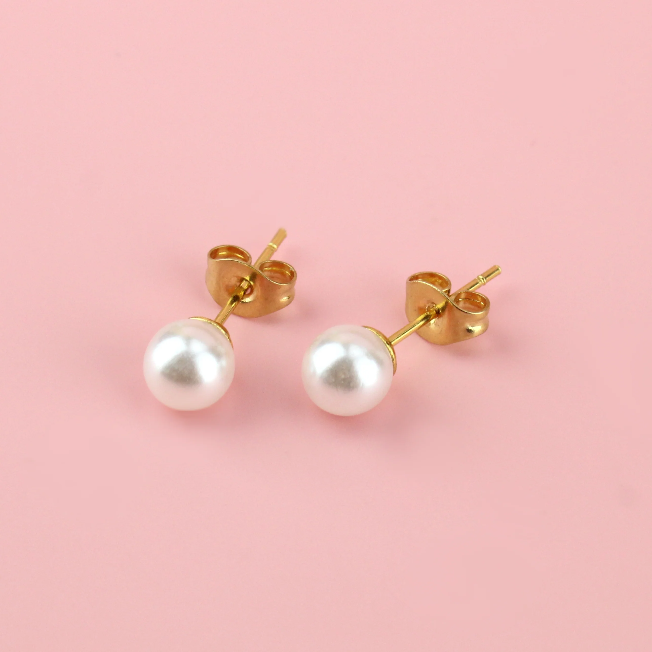 6mm Pearl Stud Earrings (Gold Plated) - Image 4