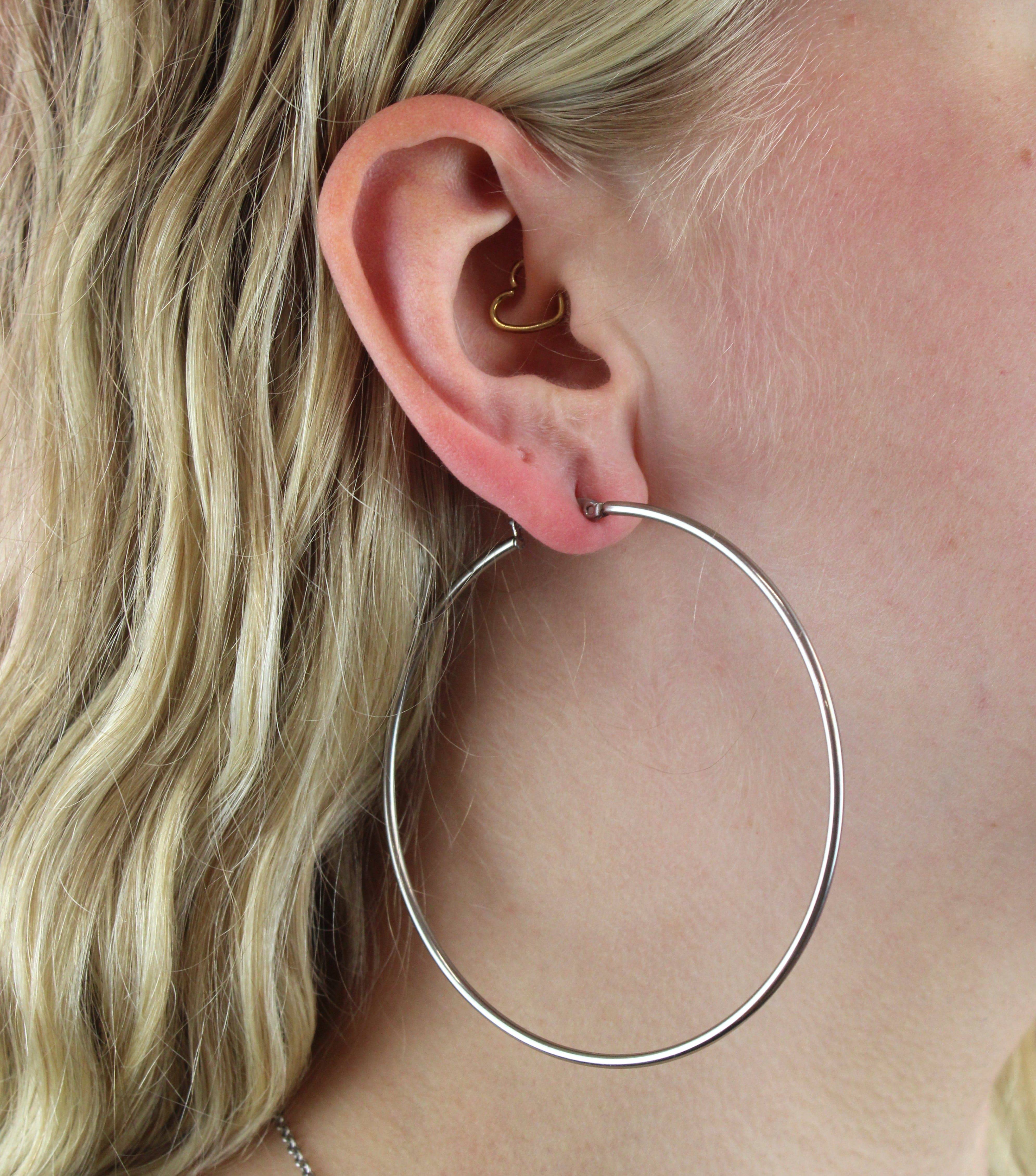 74mm Stainless Steel Hoop Earrings - Image 2