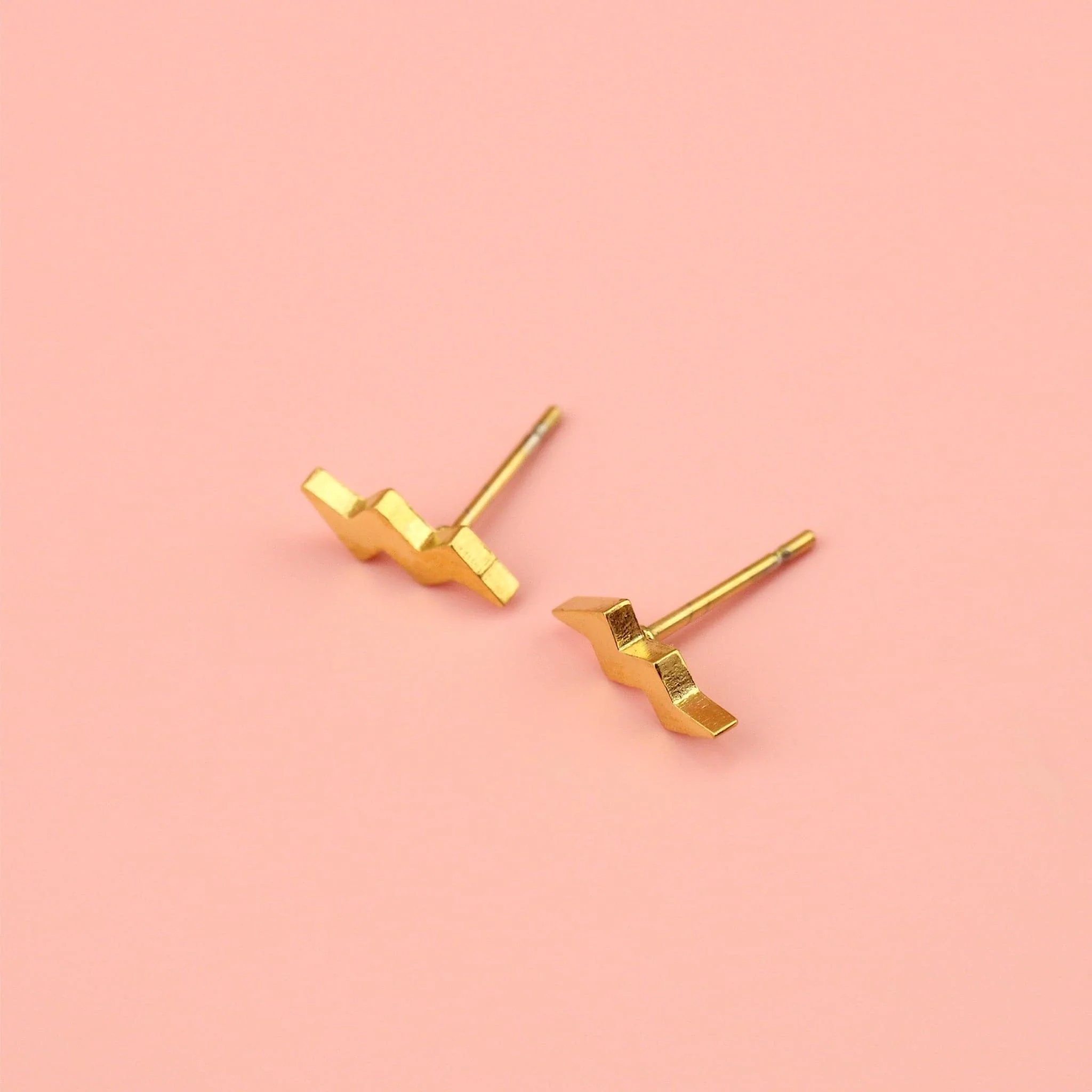 Amped Up Lightning Bolt Stud Earrings (Gold Plated) - Image 2