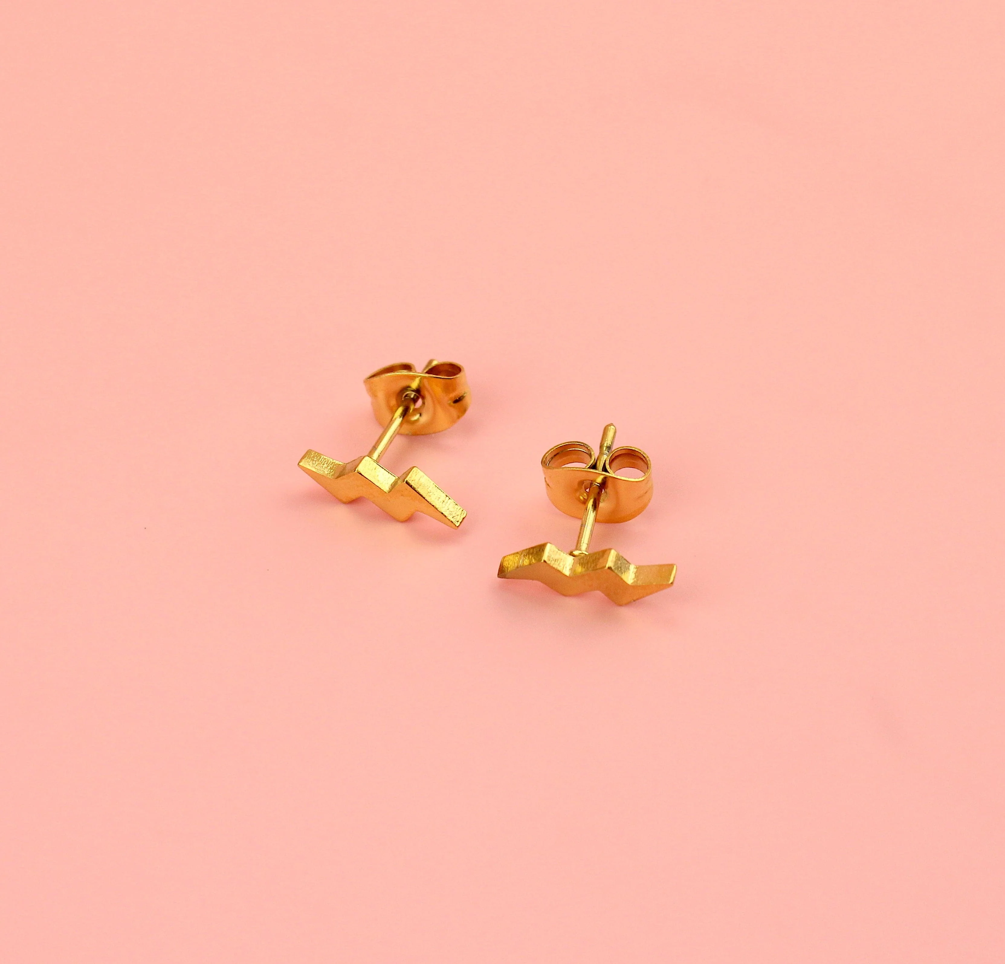 Amped Up Lightning Bolt Stud Earrings (Gold Plated) - Image 4