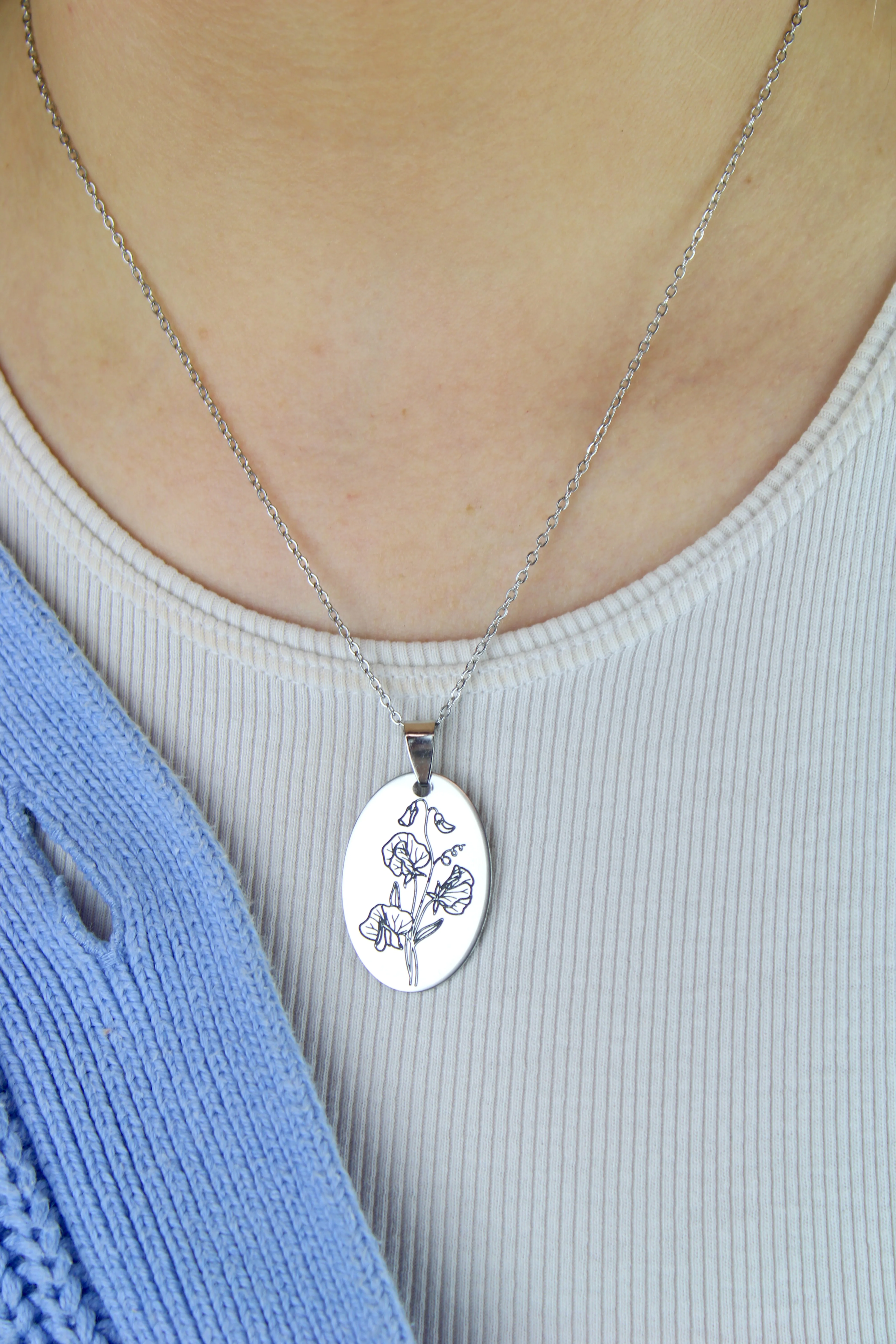 April Birth Flower Necklace - Sweet Pea - Image 2