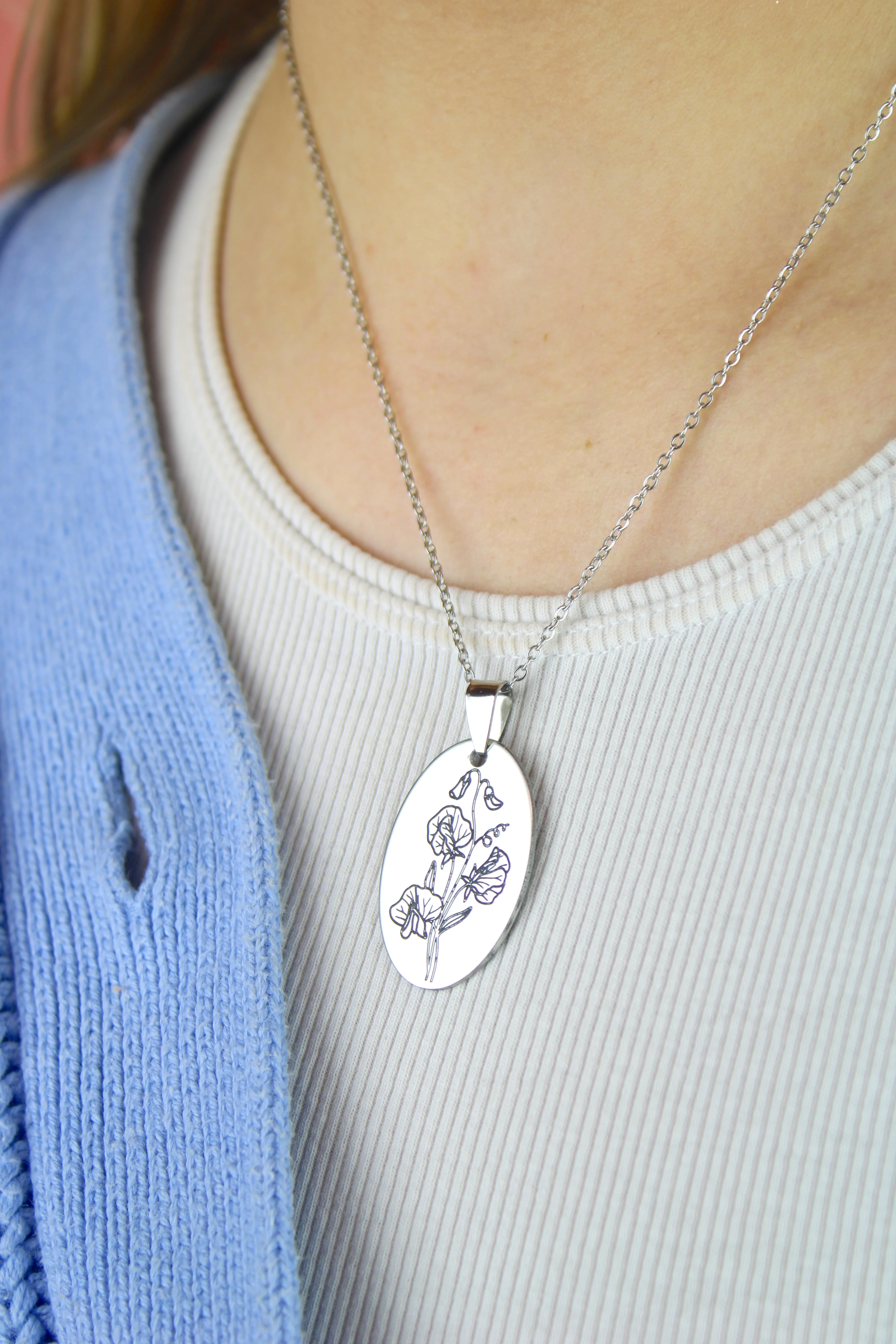 April Birth Flower Necklace - Sweet Pea - Image 4