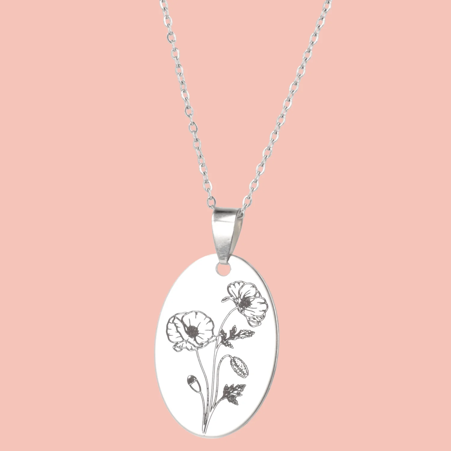 August Birth Flower Necklace - Poppy