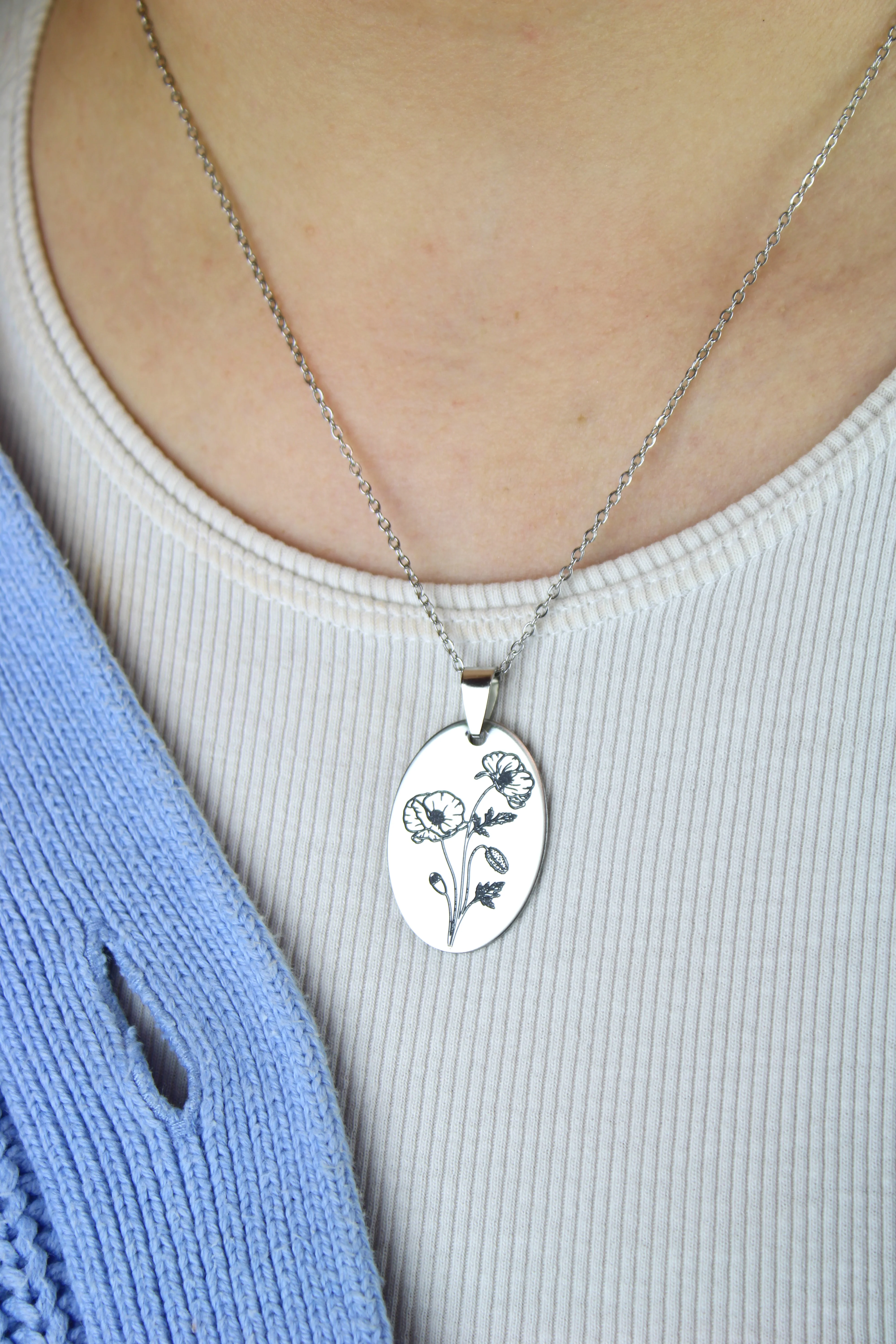 August Birth Flower Necklace - Poppy - Image 2