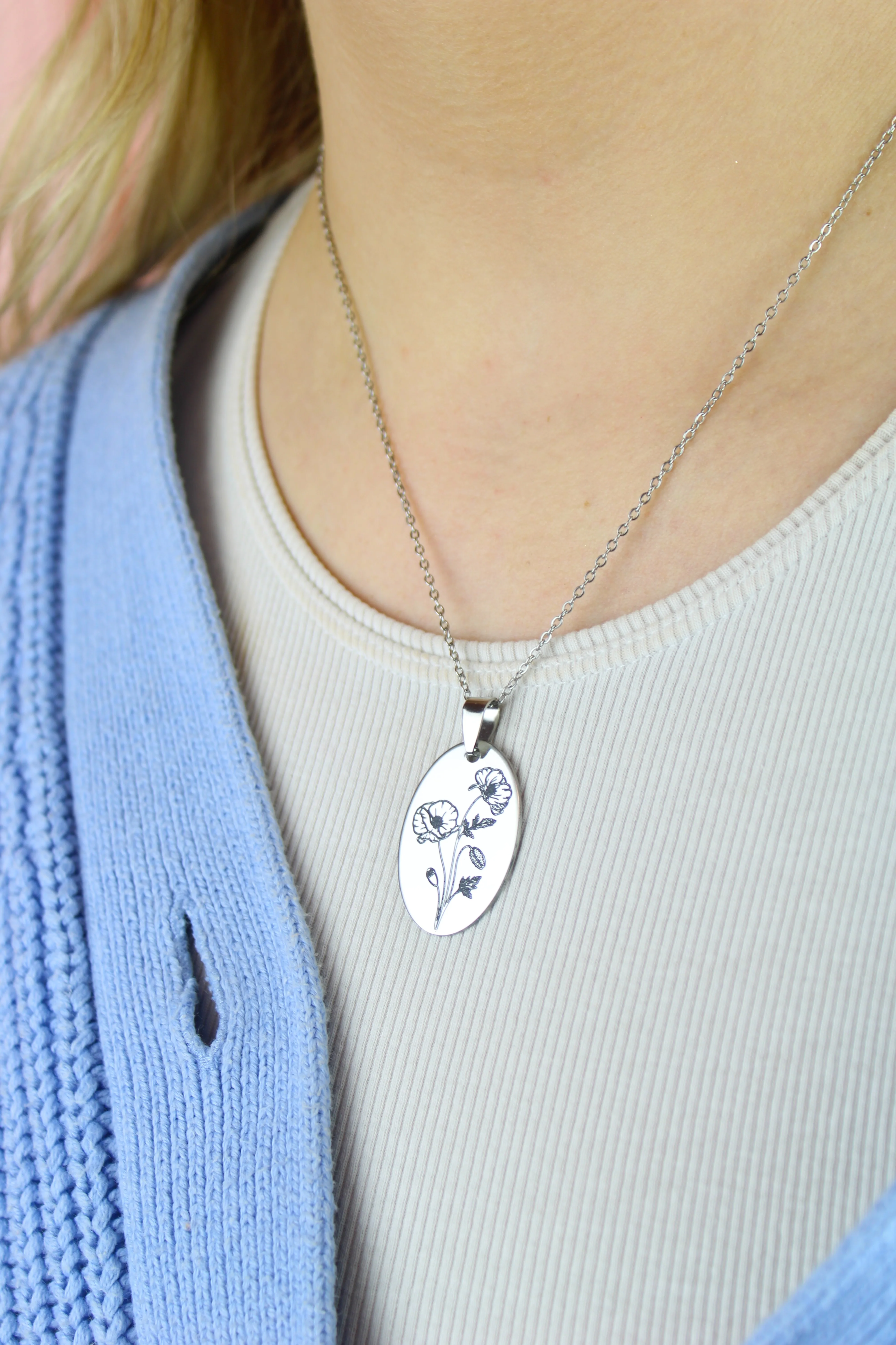 August Birth Flower Necklace - Poppy - Image 4
