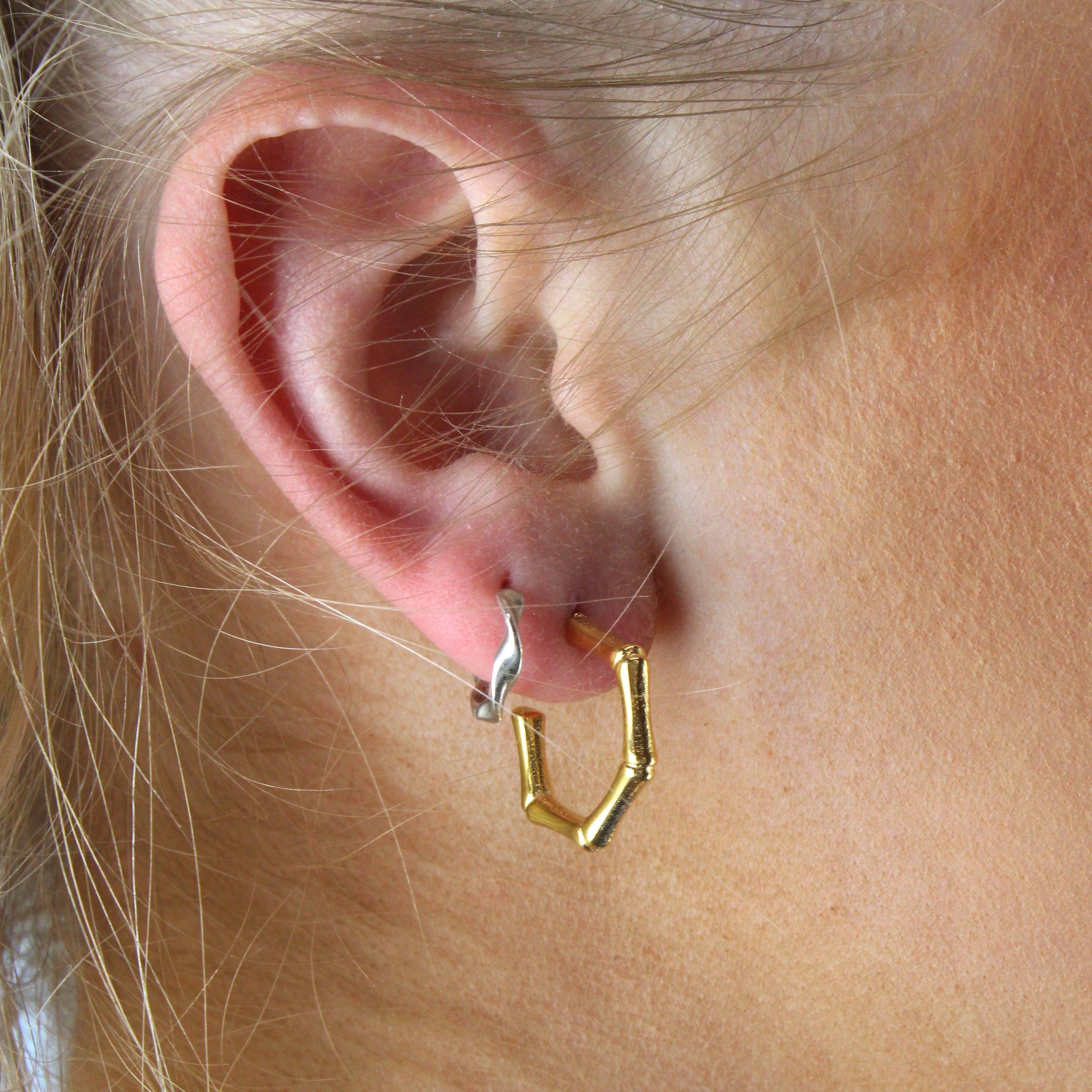 Bamboo Hoop Stud Earrings (Gold Plated) - Image 7