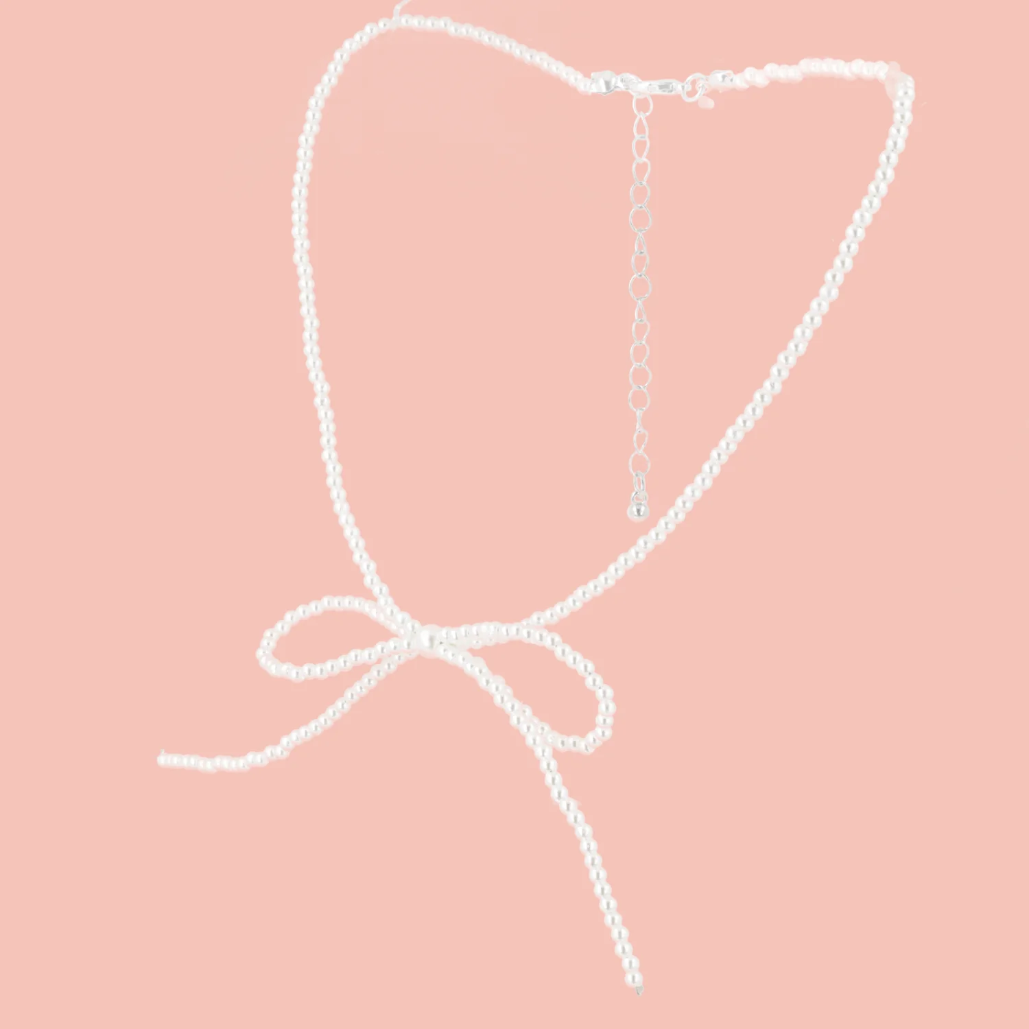 Beaded Bow Choker - White - Image 3