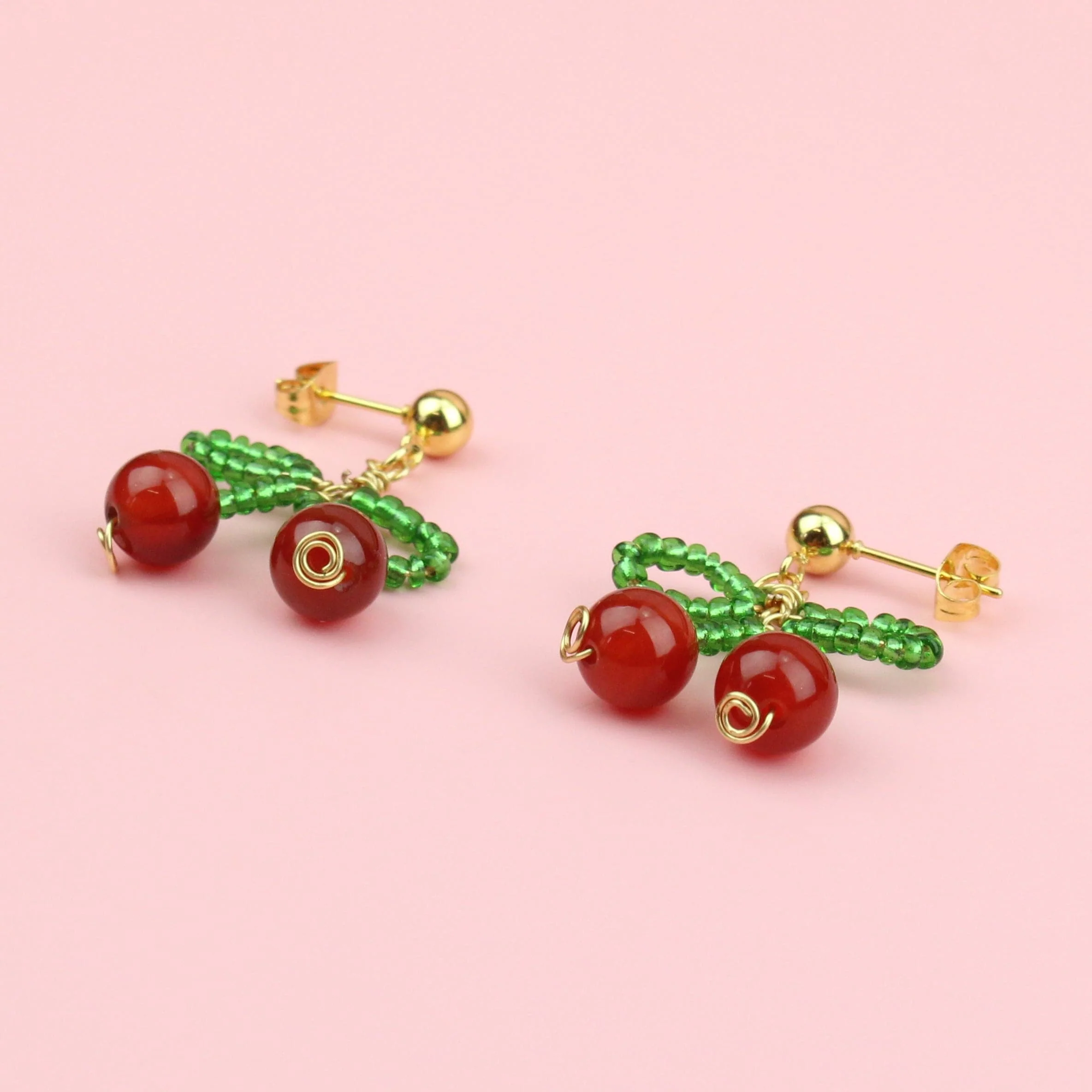 Beaded Cherry Bow Earrings - Image 2