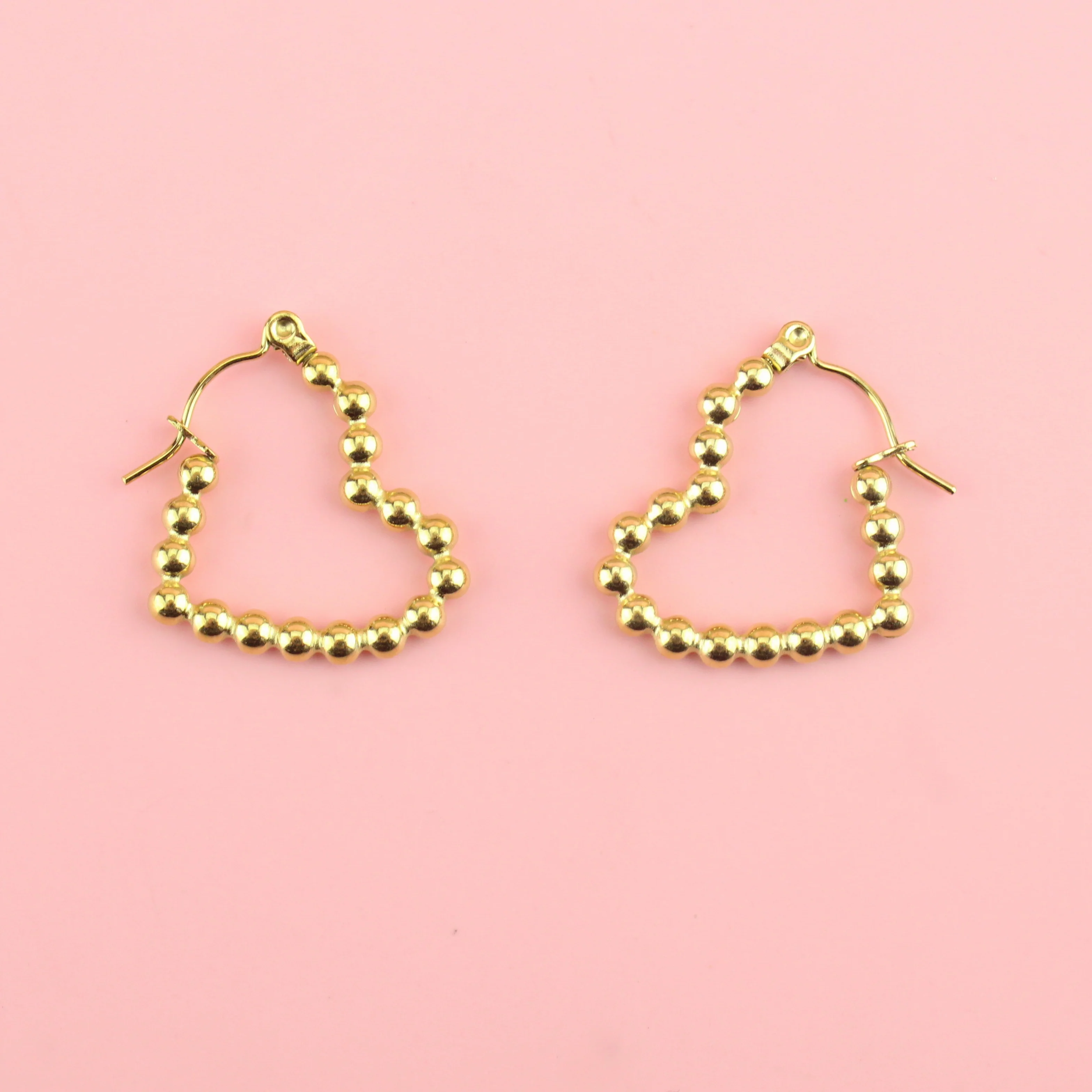 Beaded Heart Hoop Earrings (Gold Plated) - Image 2