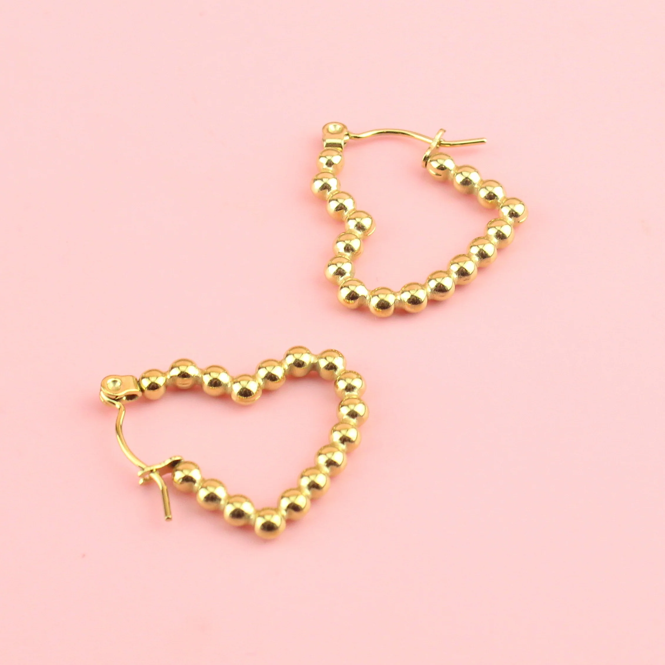Beaded Heart Hoop Earrings (Gold Plated) - Image 3