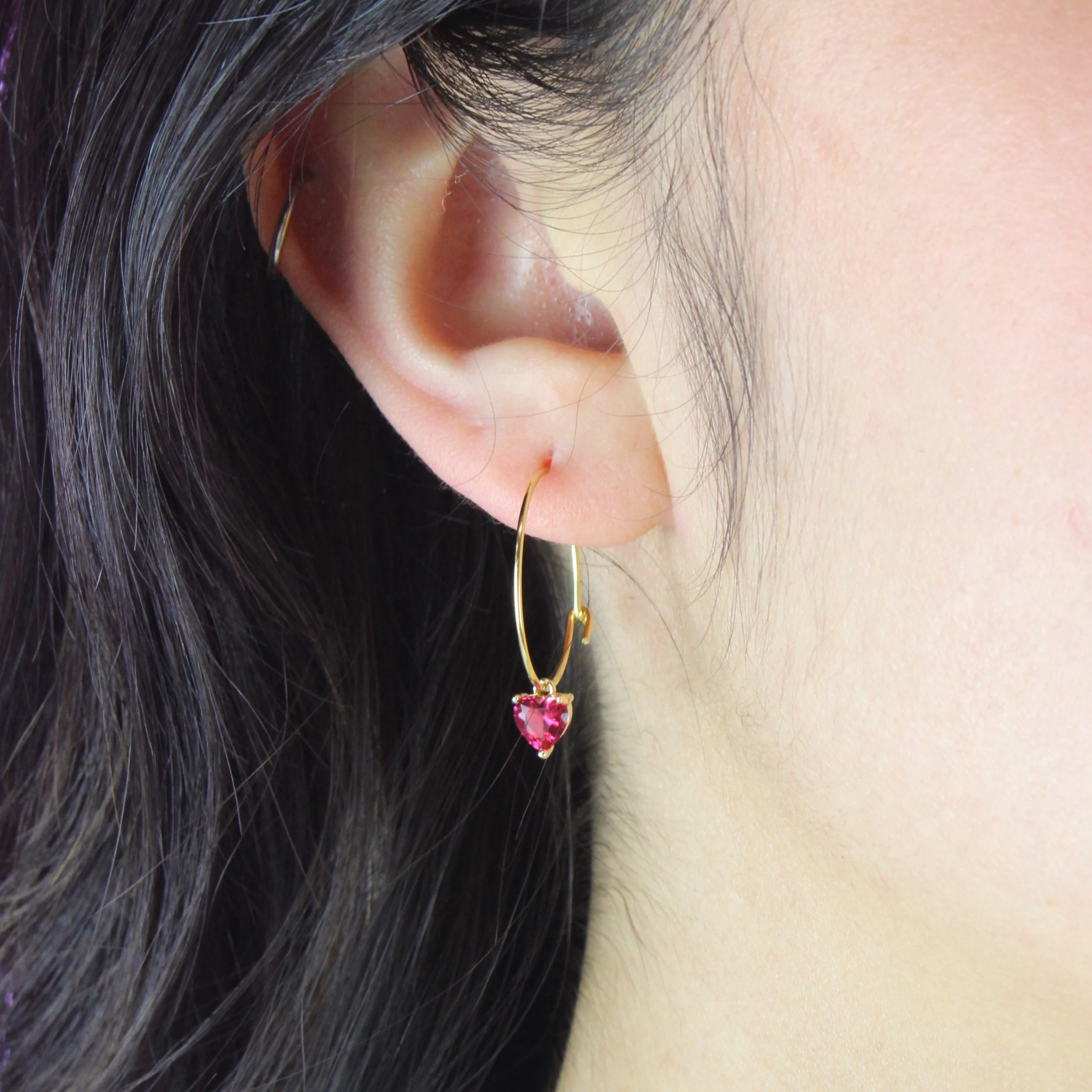 Bejewelled Heart Hoop Earrings - Image 2