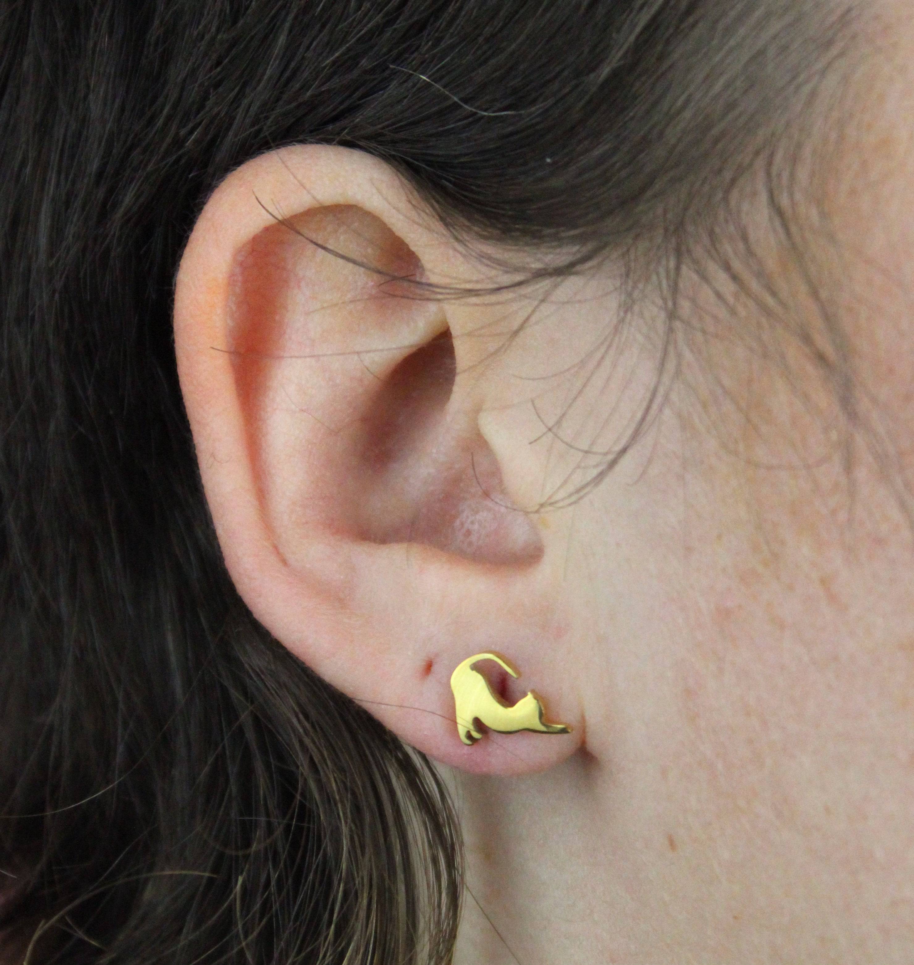 Big Stretch Cat Stud Earrings (Gold Plated) - Image 3