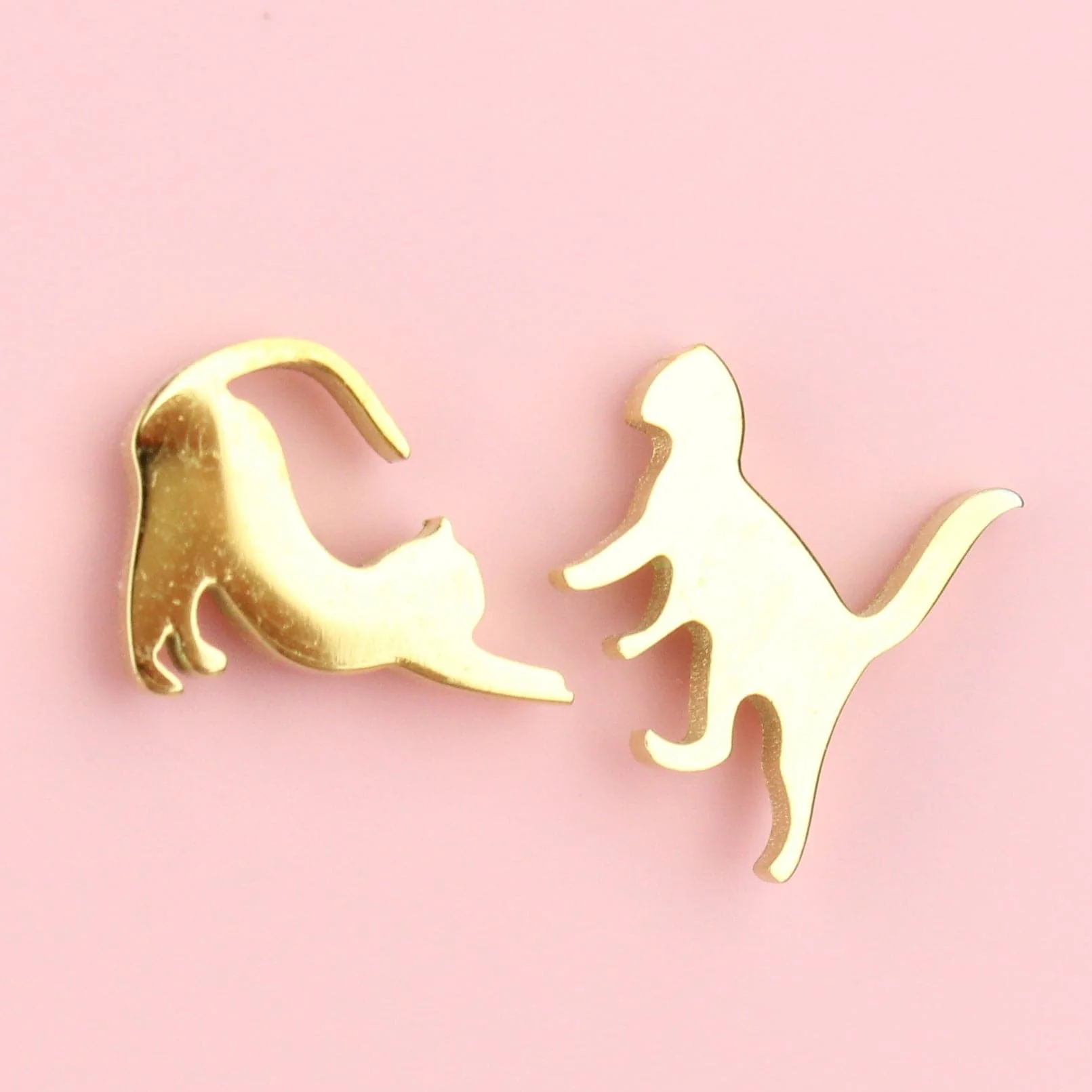 Big Stretch Cat Stud Earrings (Gold Plated) - Image 4