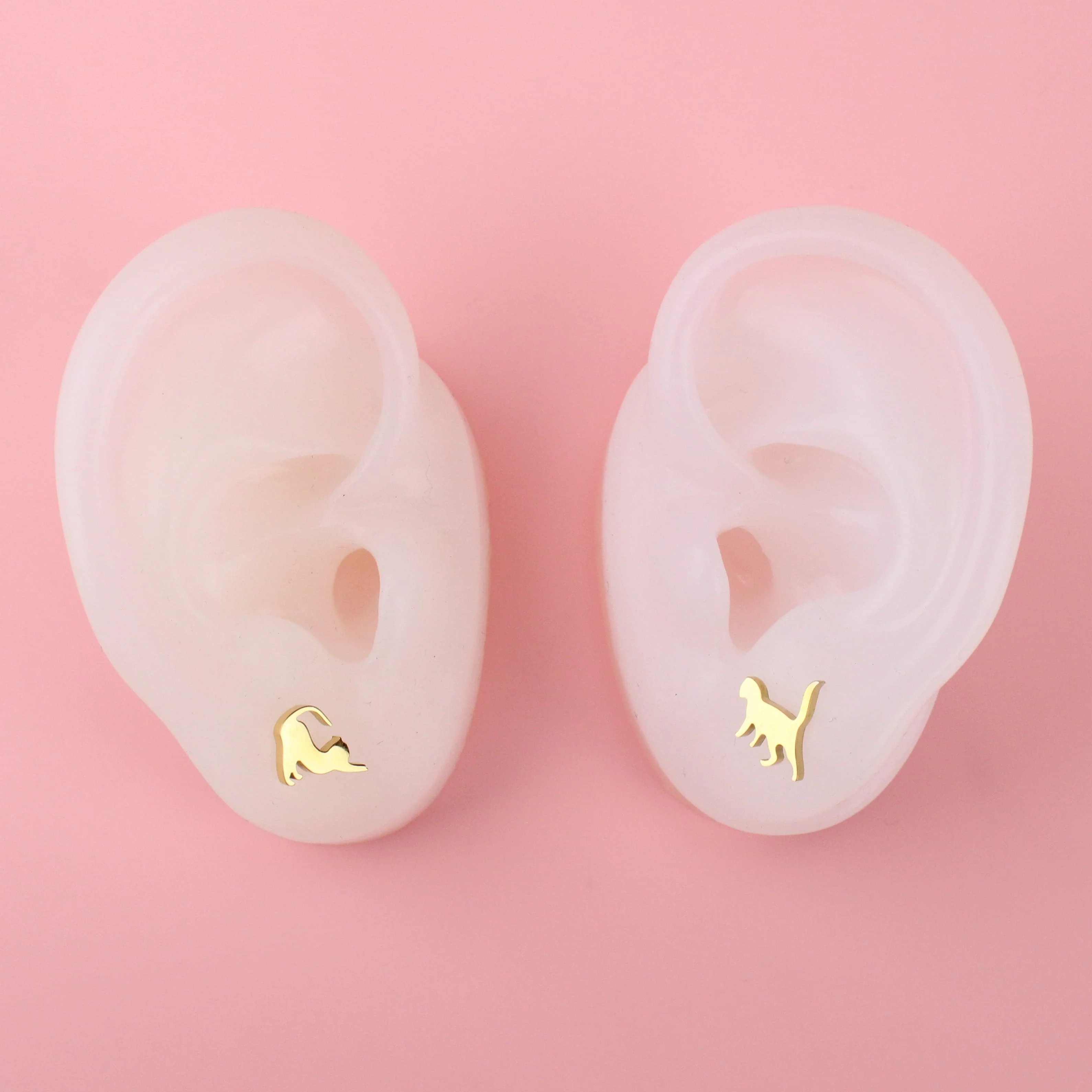 Big Stretch Cat Stud Earrings (Gold Plated) - Image 5