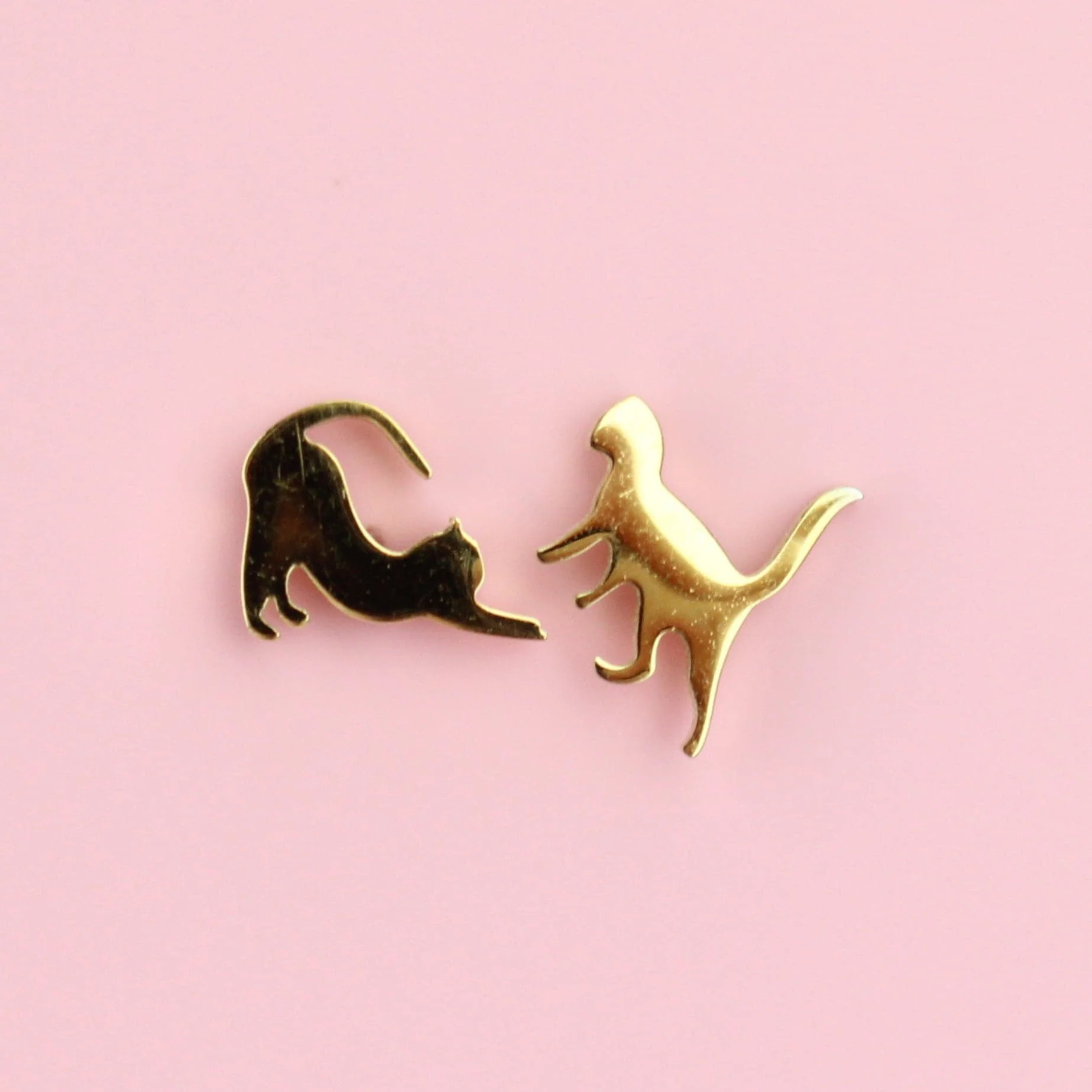 Big Stretch Cat Stud Earrings (Gold Plated) - Image 6
