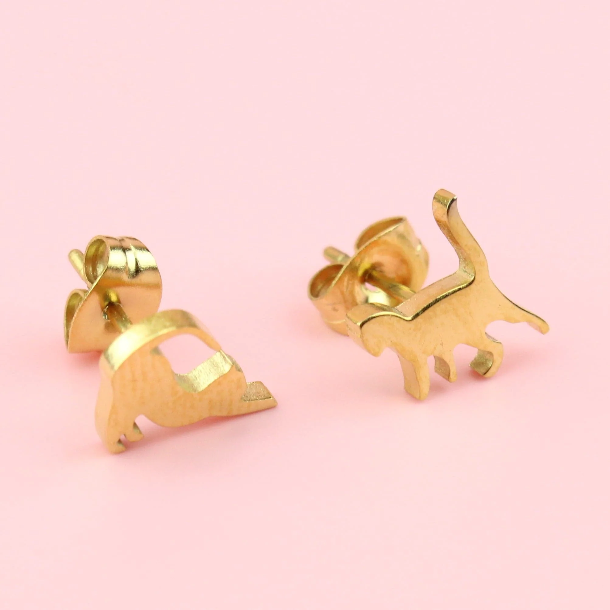 Big Stretch Cat Stud Earrings (Gold Plated) - Image 7