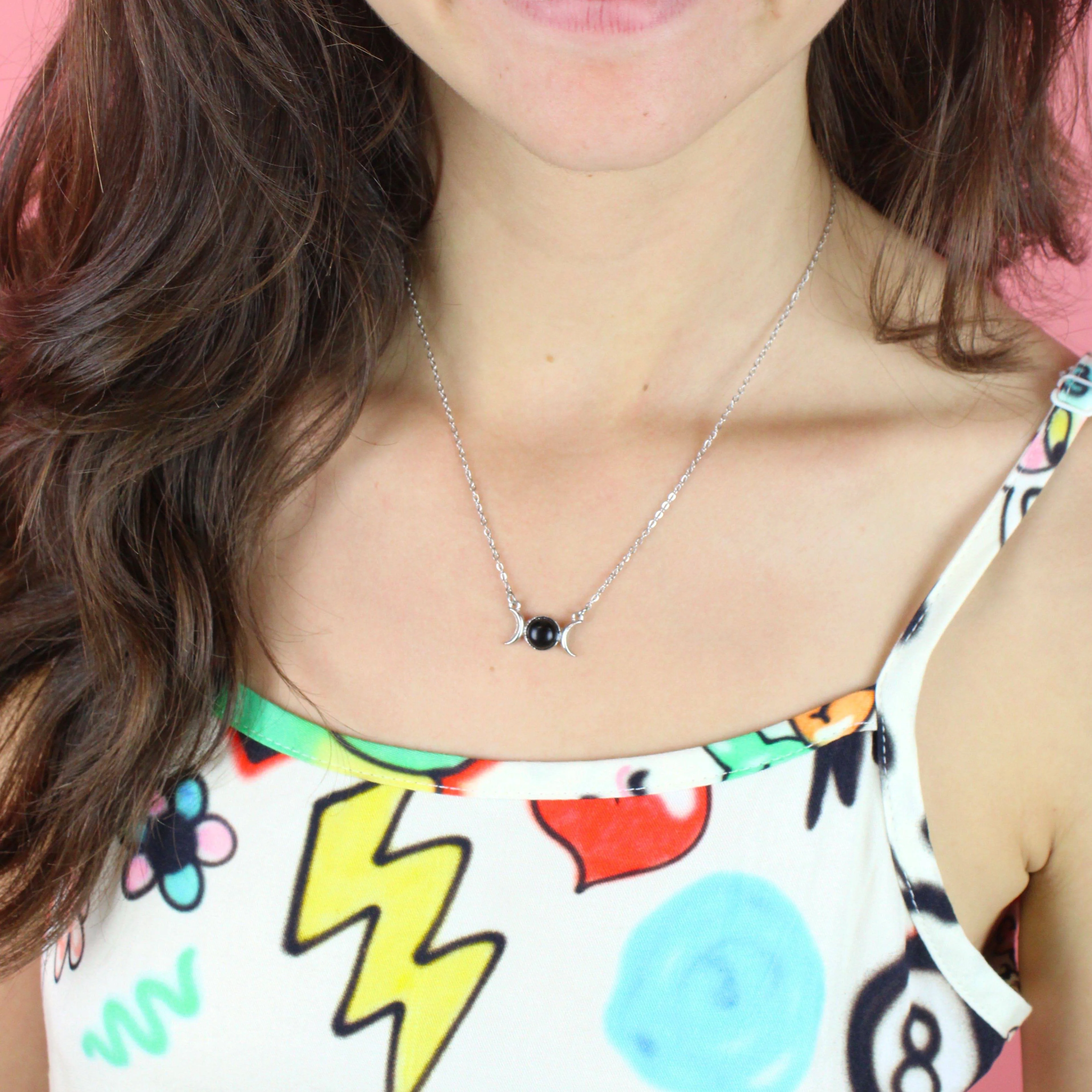 Black Agate Moon Necklace - Image 4