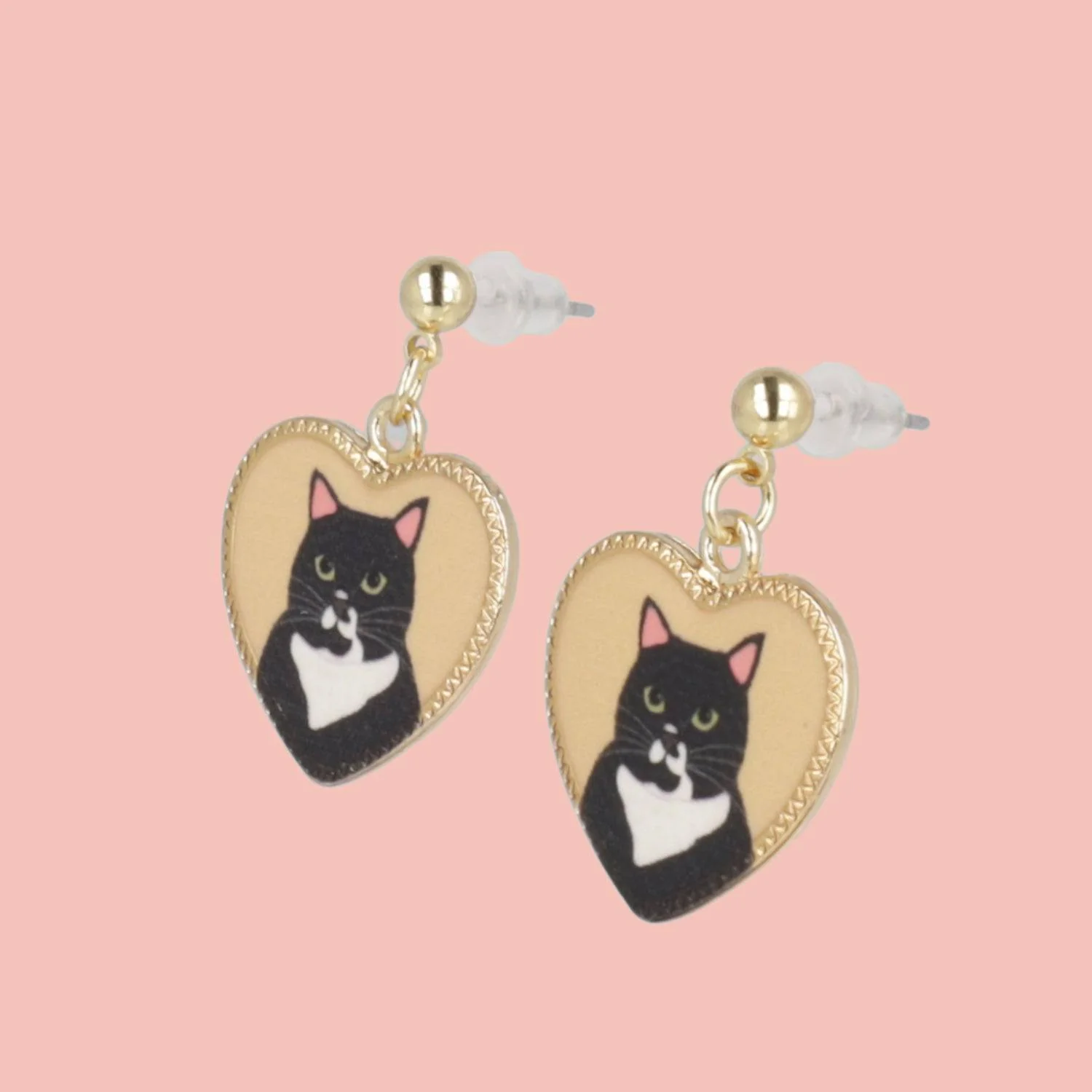 Black Cat Heart Stud Earrings - Image 3