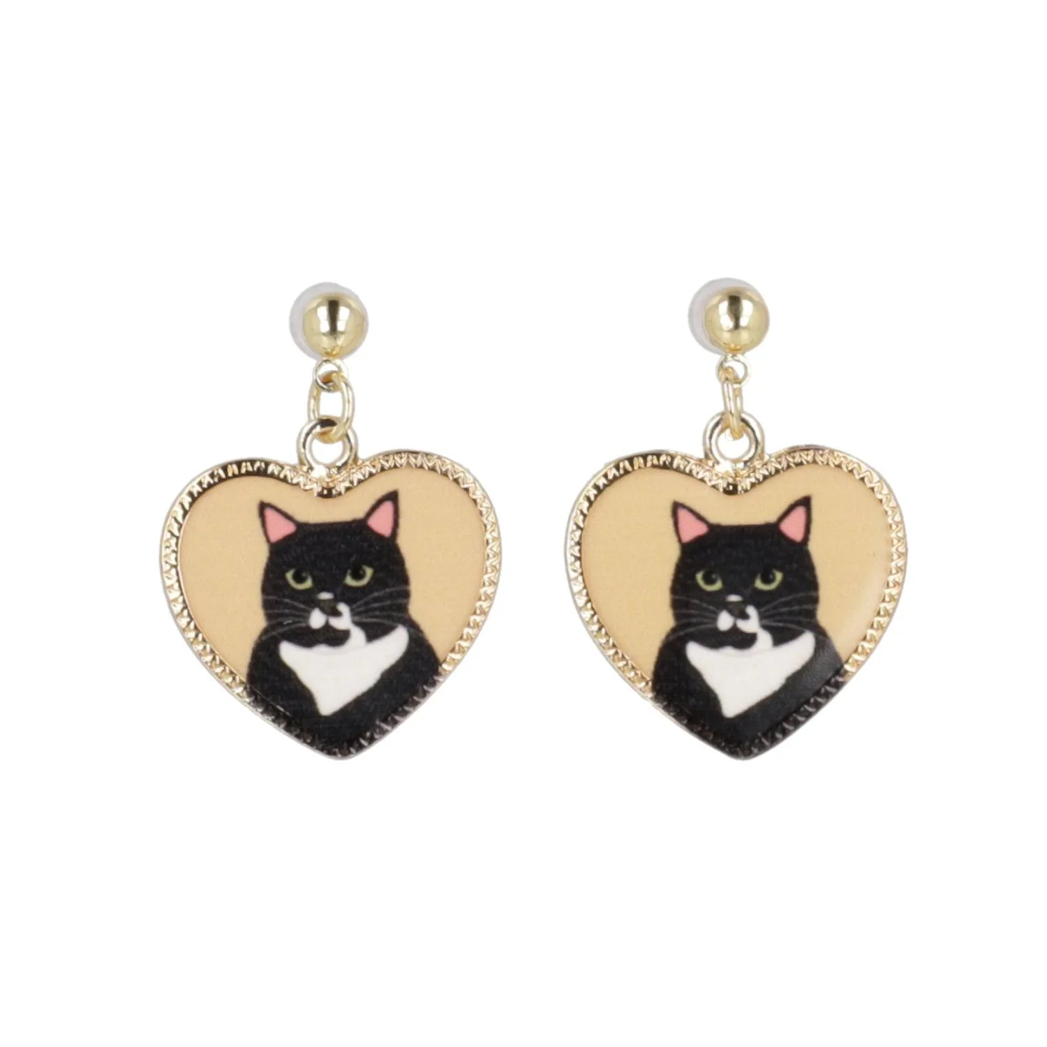 Black Cat Heart Stud Earrings - Image 4