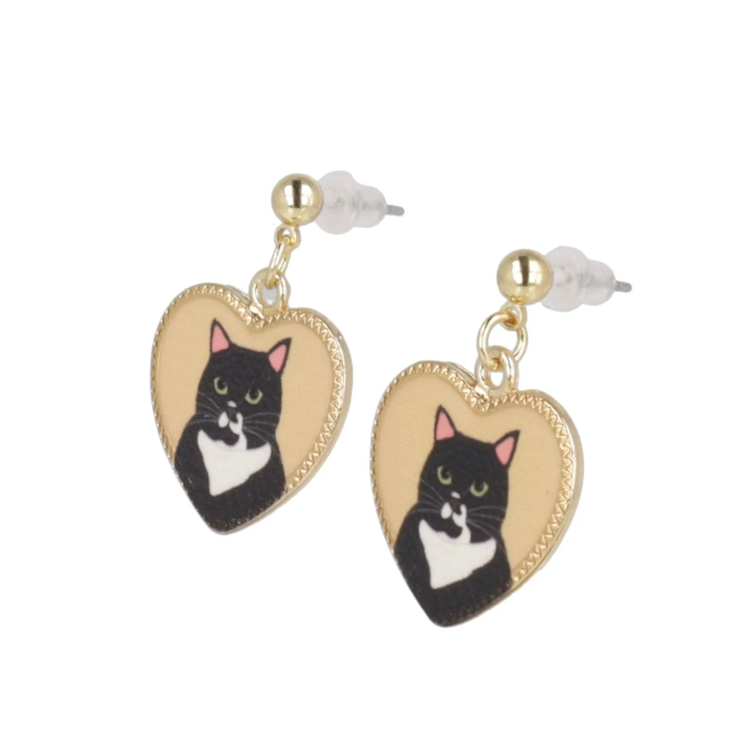 Black Cat Heart Stud Earrings - Image 5
