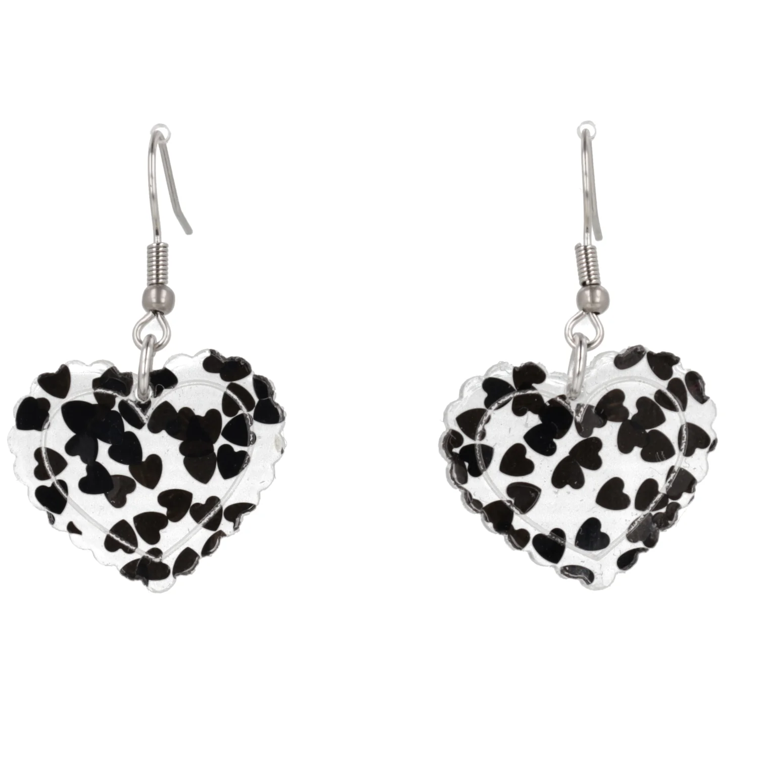 Black Confetti Heart Earrings - Image 5